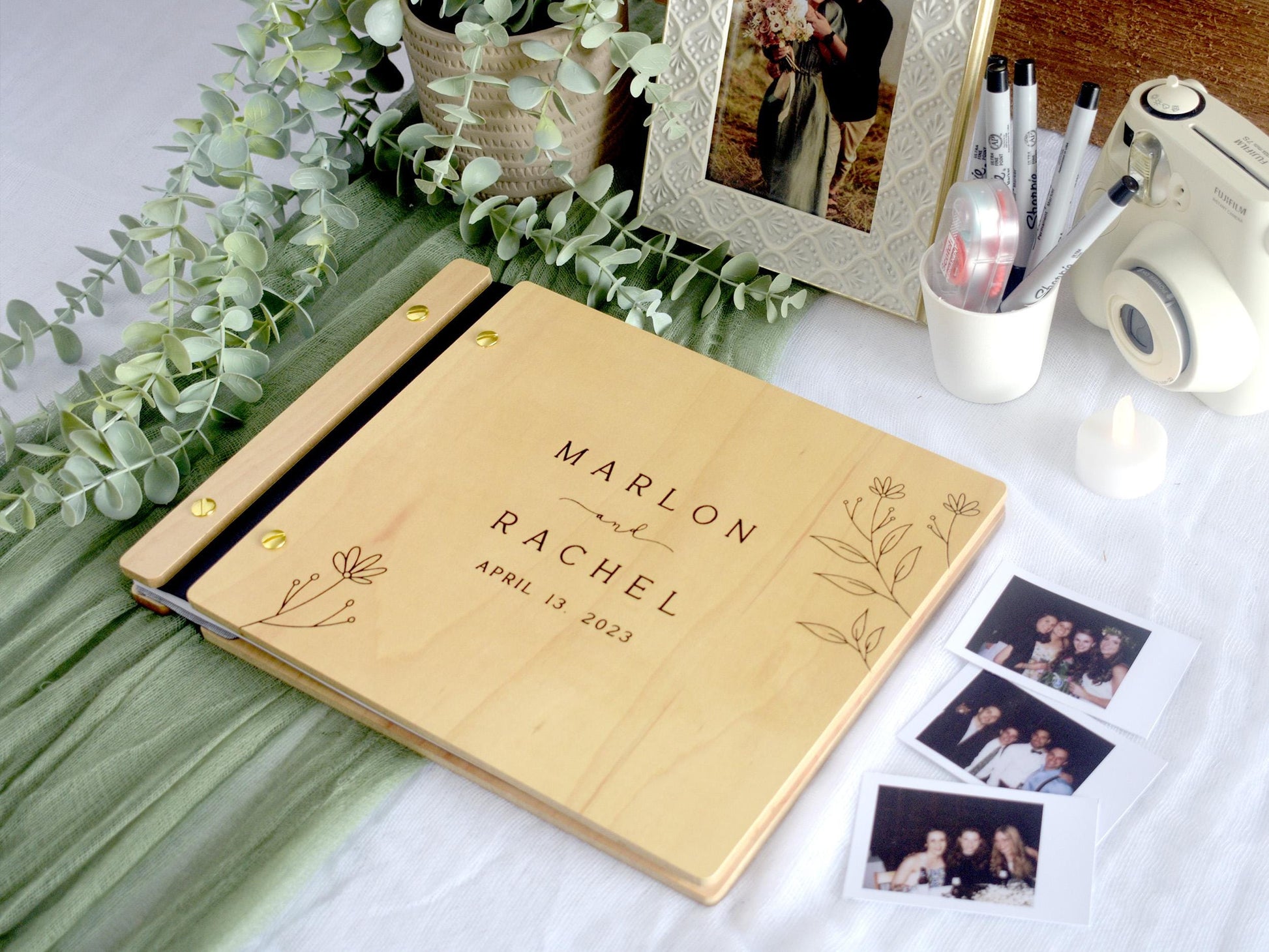 Wedding Guest Book Alternative, Wooden Guestbook, Personalized Wedding Book, Instax Photo Guest book, Wedding Gift, Engagement Gift