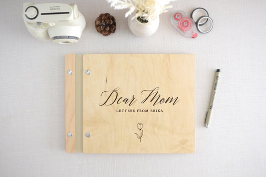 Letters To Mom Journal, Personalized Mothers Day Gift from kids, Wooden Photo Album, Birthday Gift for Mom, Scrapbook for Mom, Gift for Her