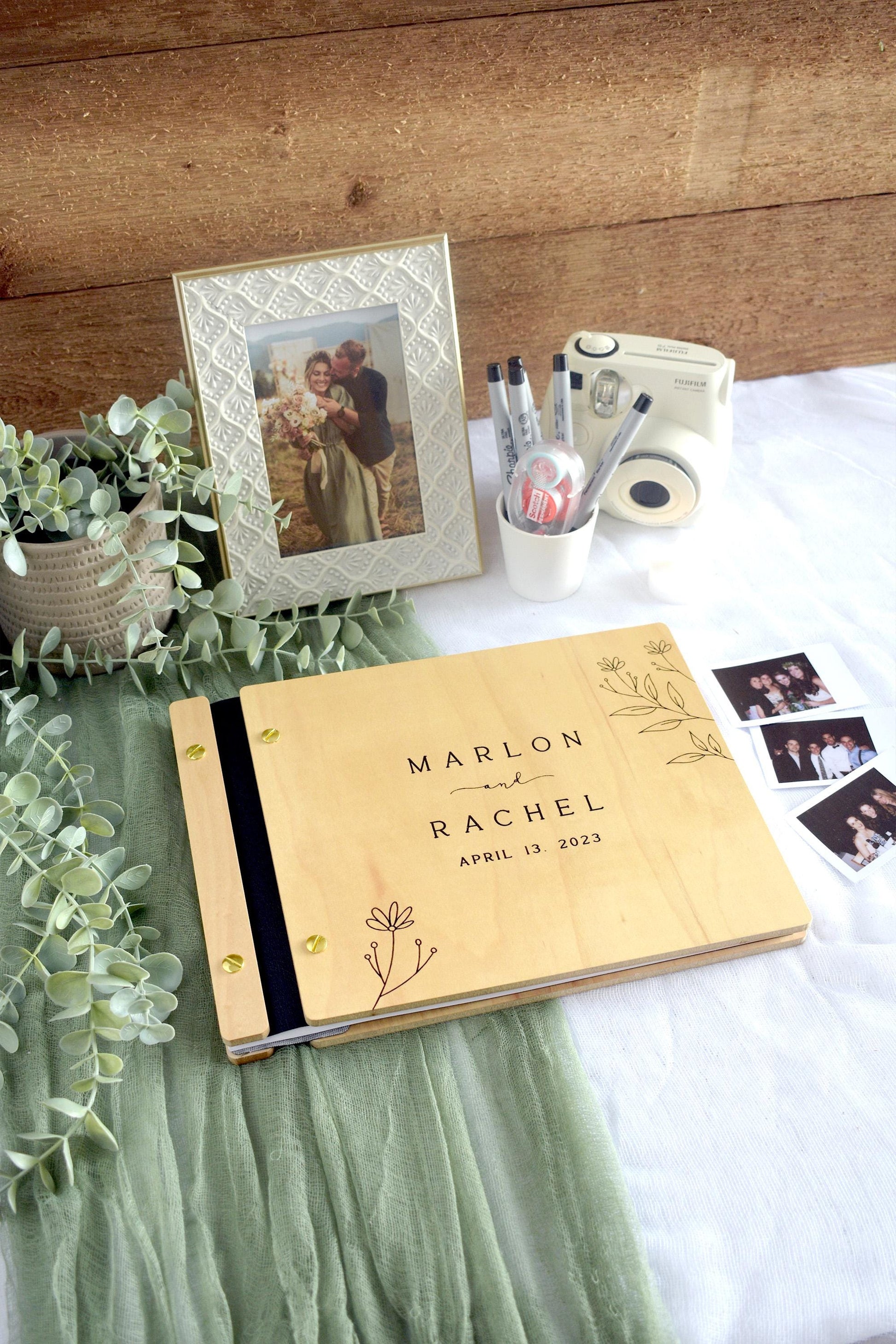 Wedding Guest Book Alternative, Wooden Guestbook, Personalized Wedding Book, Instax Photo Guest book, Wedding Gift, Engagement Gift