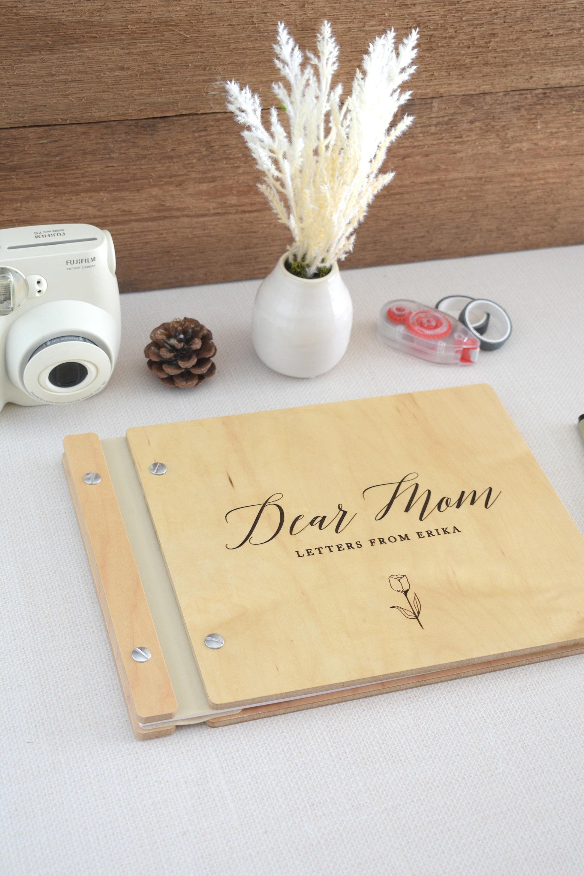 Letters To Mom Journal, Personalized Mothers Day Gift from kids, Wooden Photo Album, Birthday Gift for Mom, Scrapbook for Mom, Gift for Her
