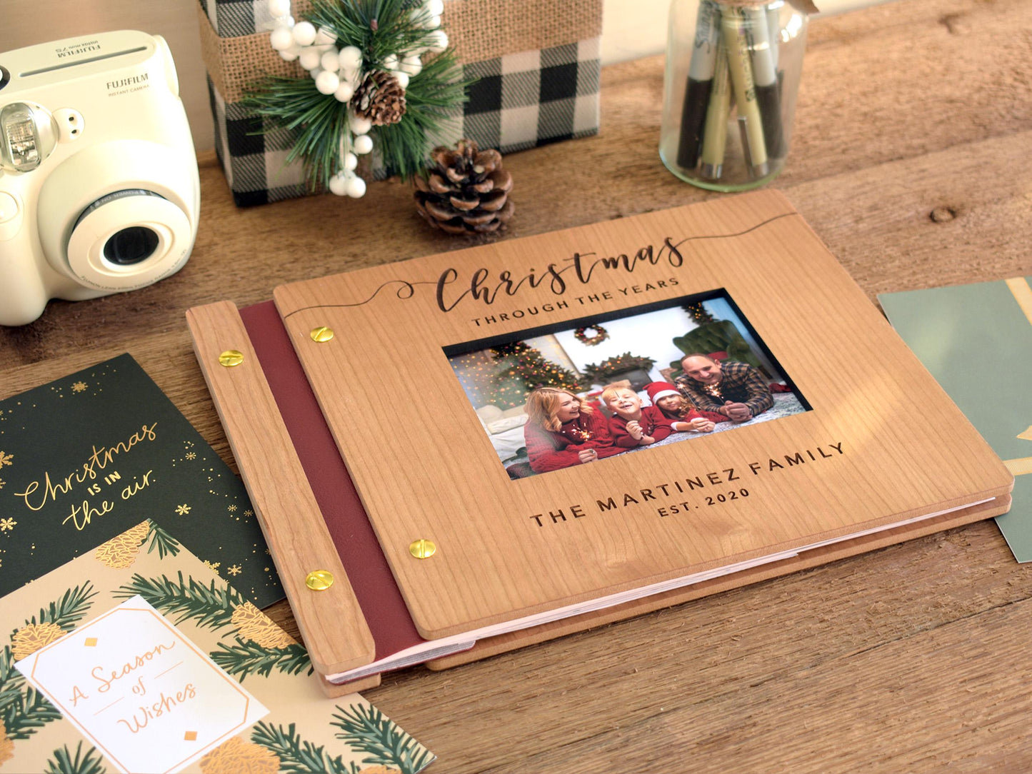 Personalized Wooden Christmas Photo Album, Christmas Card Album, Holiday Memory Book, Holiday Gift For Parents, Family Christmas Gift