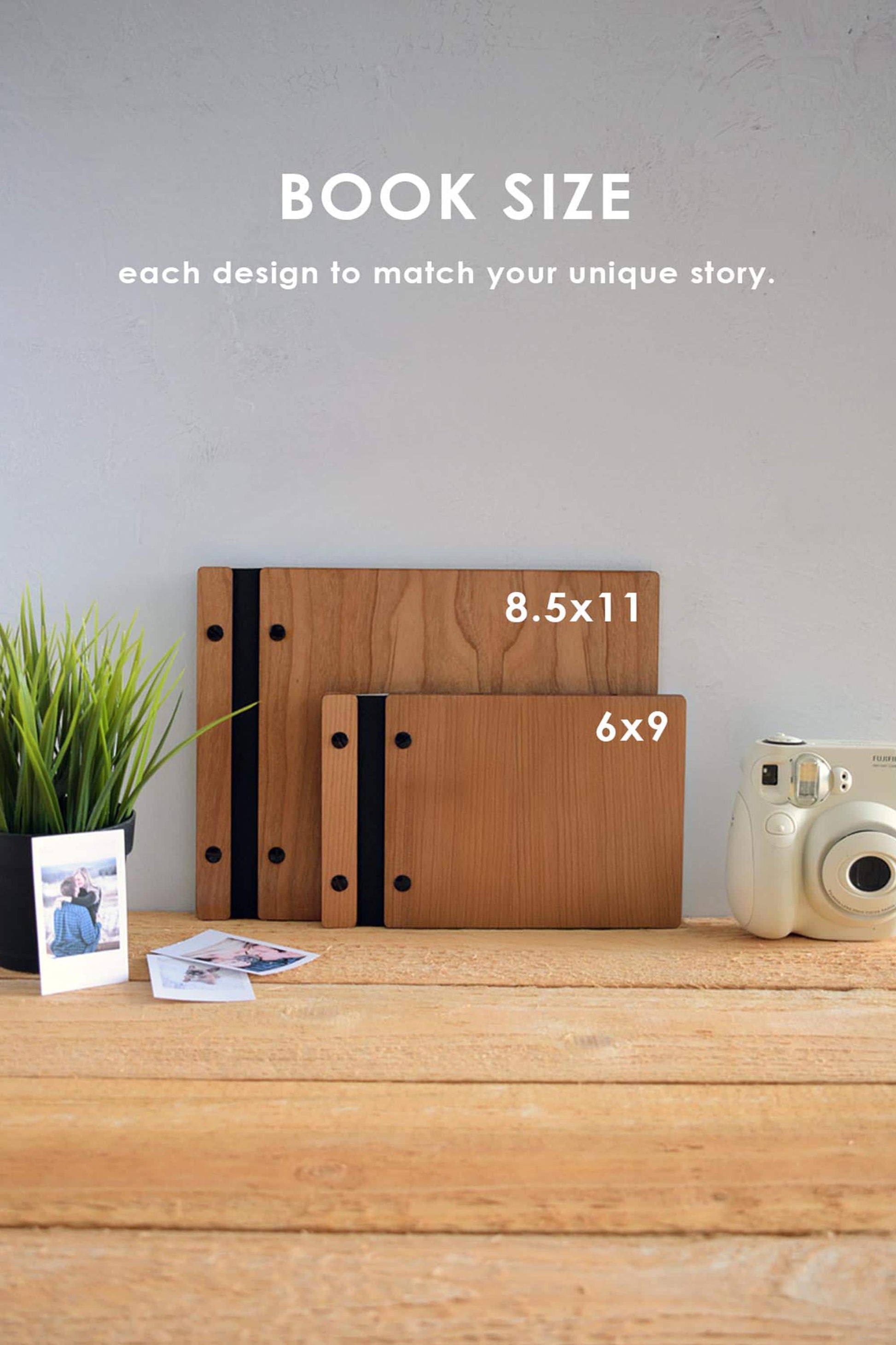 a wooden box with a picture and a camera next to it