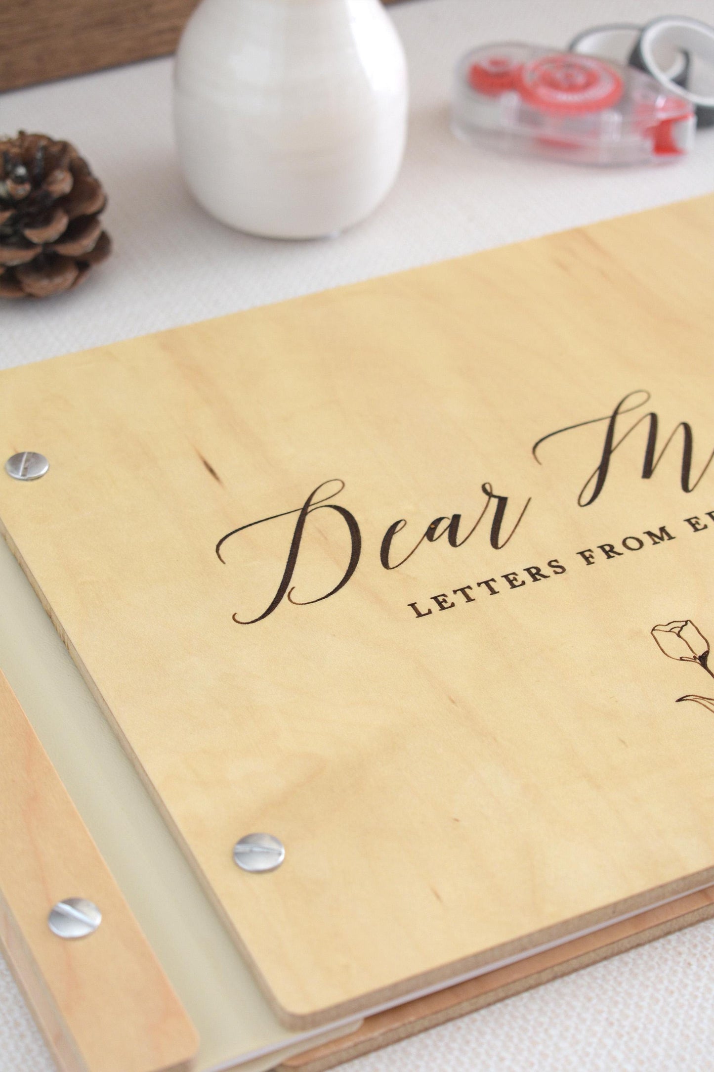 Letters To Mom Journal, Personalized Mothers Day Gift from kids, Wooden Photo Album, Birthday Gift for Mom, Scrapbook for Mom, Gift for Her