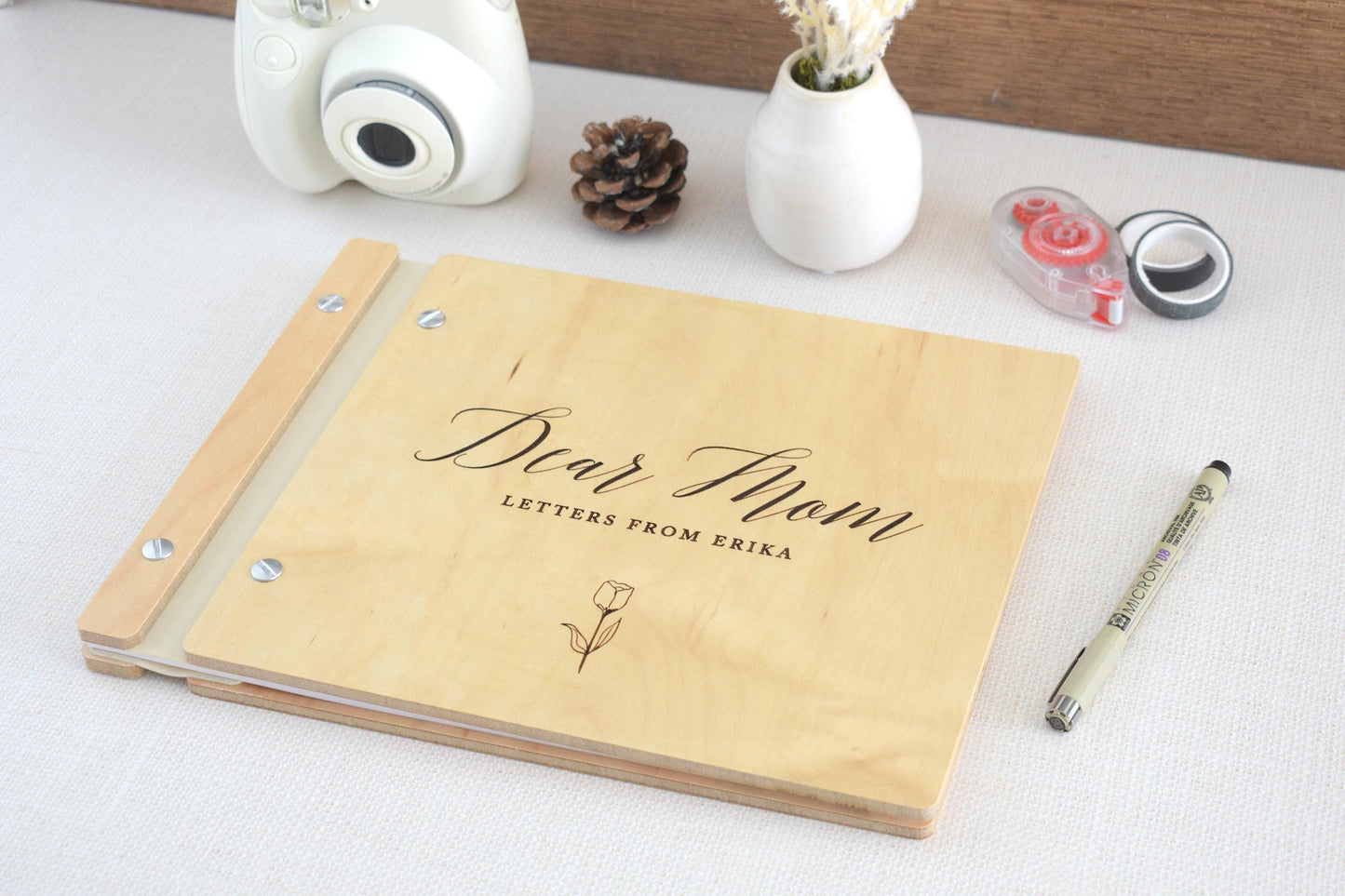 Letters To Mom Journal, Personalized Mothers Day Gift from kids, Wooden Photo Album, Birthday Gift for Mom, Scrapbook for Mom, Gift for Her