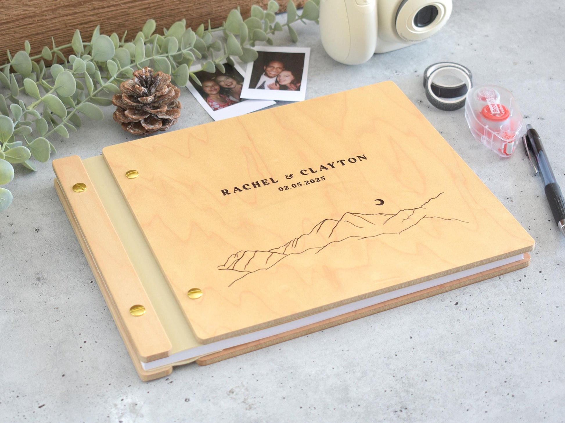 Personalized Laser Engraved Wedding Guest Book, Wooden Wedding Book, Polaroid Guestbook, Wedding and Engagement Gift, Wedding Photo Album, wooden guest book, wedding photo book, Wedding Guestbook, Wedding Guest Book, wedding gift, wedding book, wedding album, photo guest book, engagement gift, guest book wedding, polaroid guest book, wedding reception, sign in book, mountain wedding