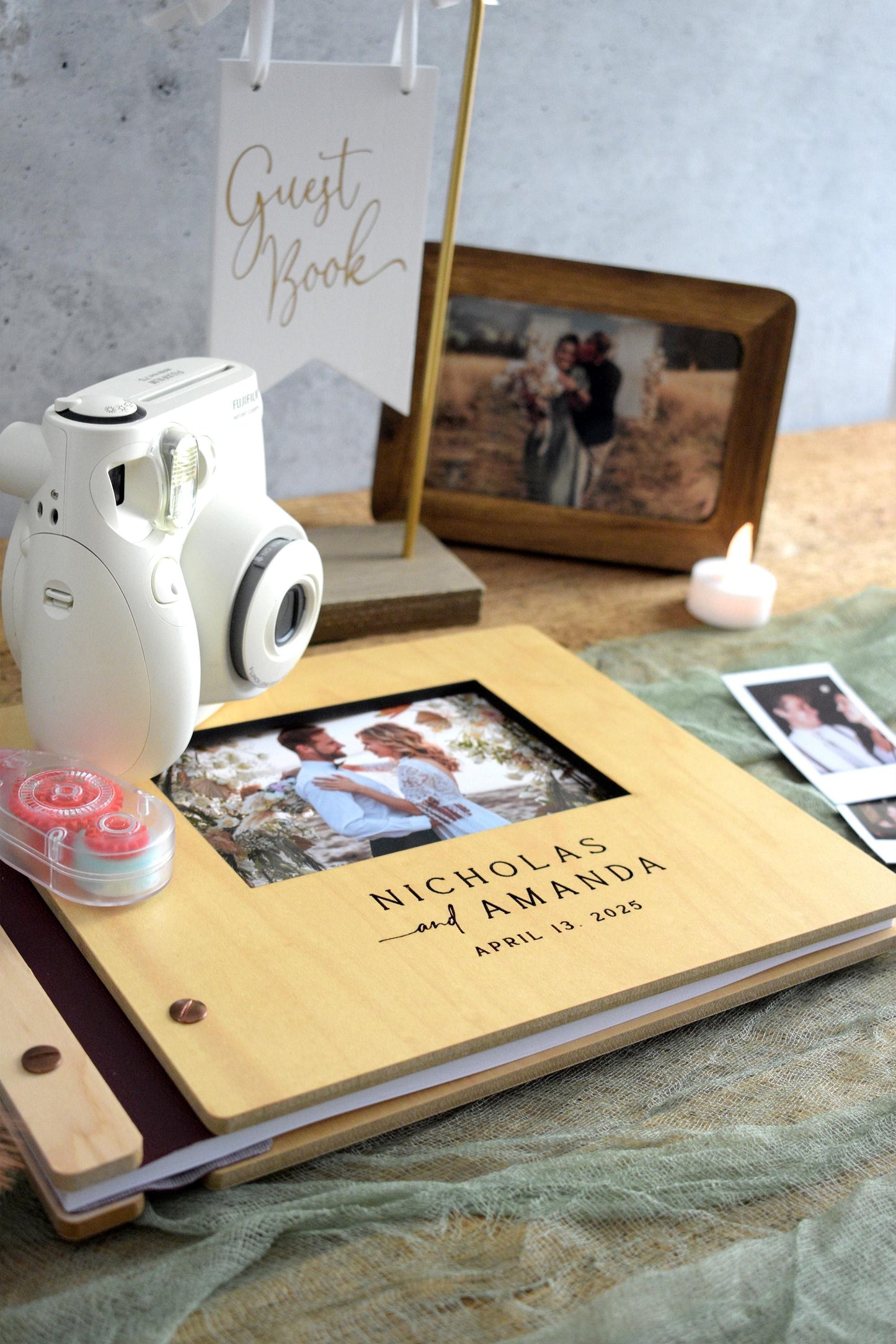 Personalized Photo Wedding Guest Book, Wooden Guestbook, Wedding Book, Polaroid Guest book, Wedding Gift, Engagement Gift
