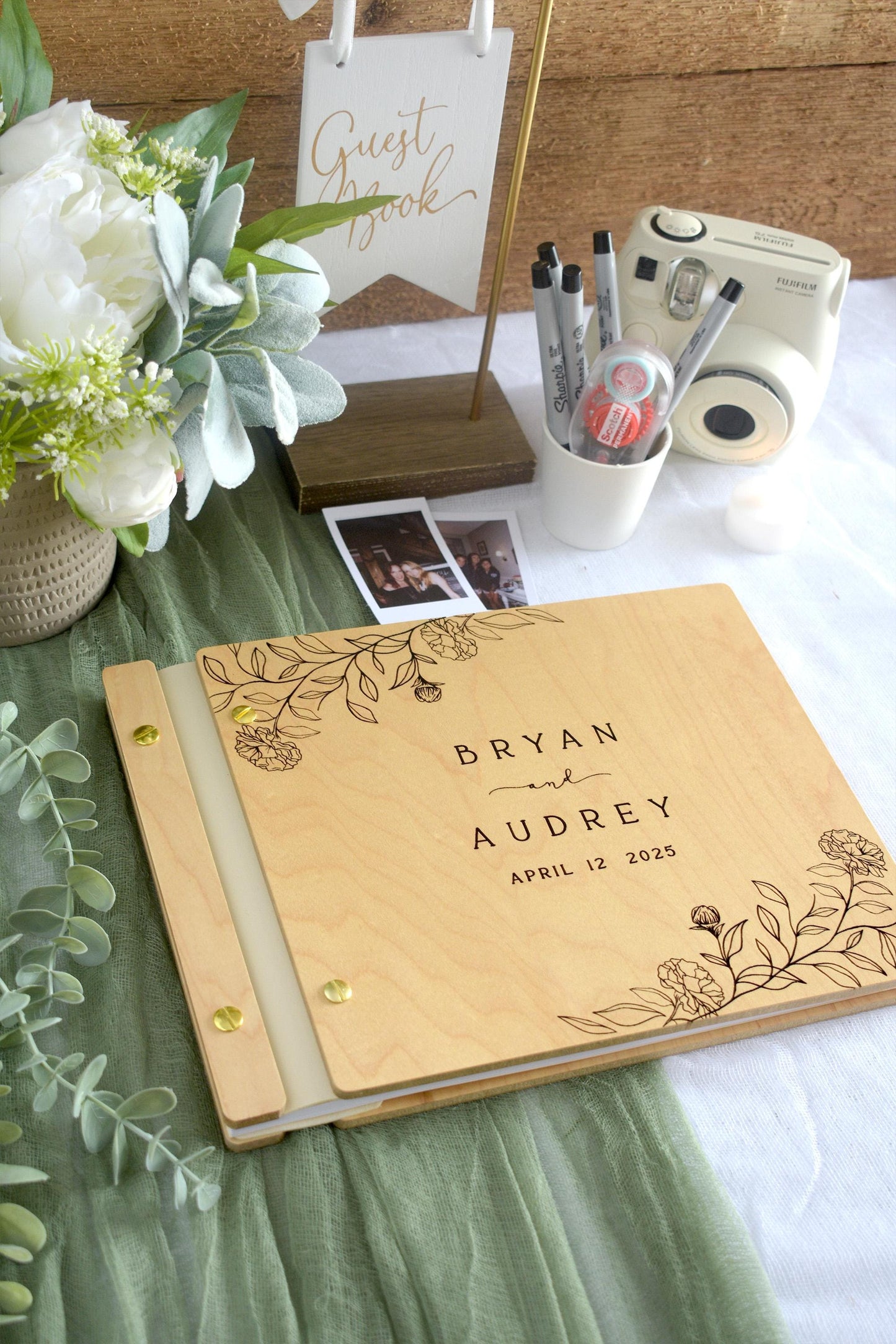 Wedding Guest Book Alternative, Wooden Guestbook, Personalized Wedding Book, Polaroid Guest book, Wedding Gift, Engagement Gift