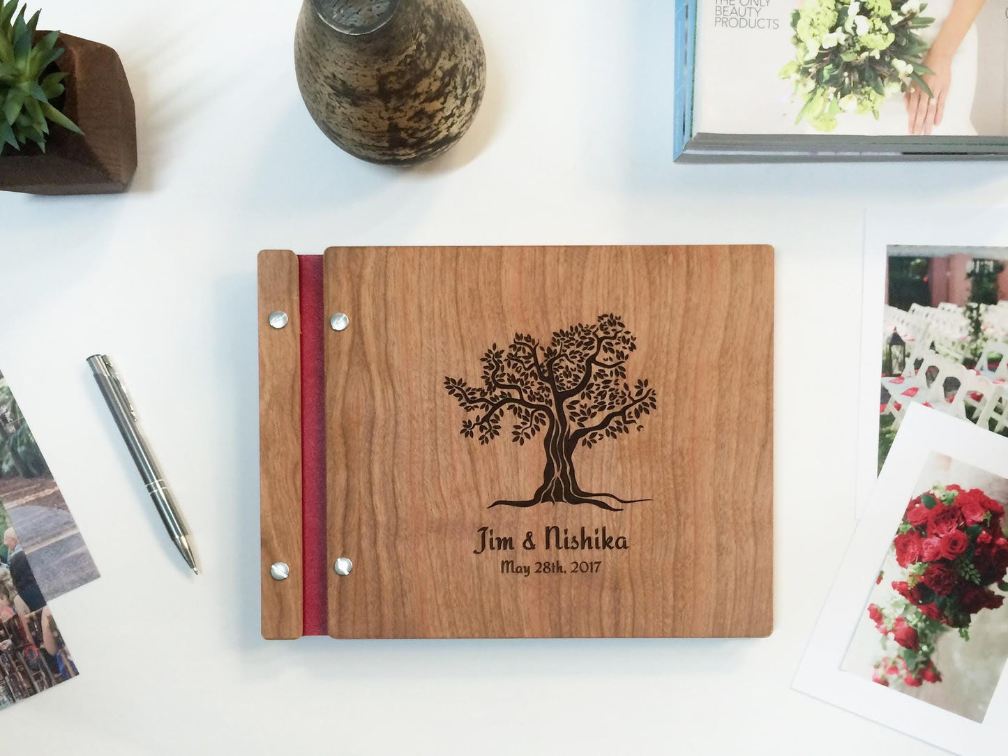 Olive Tree  Wedding Guest Book, Red Guestbook, Photo Booth Album,