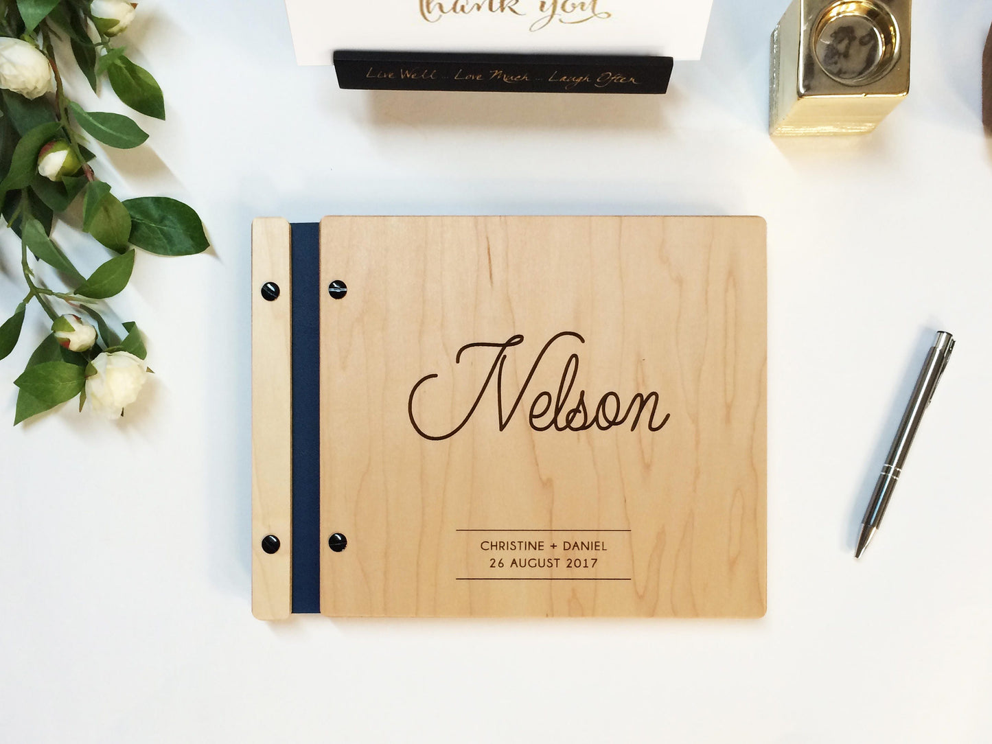 Wooden Wedding Guest Book Album - Custom Modern Keepsake Photo Album