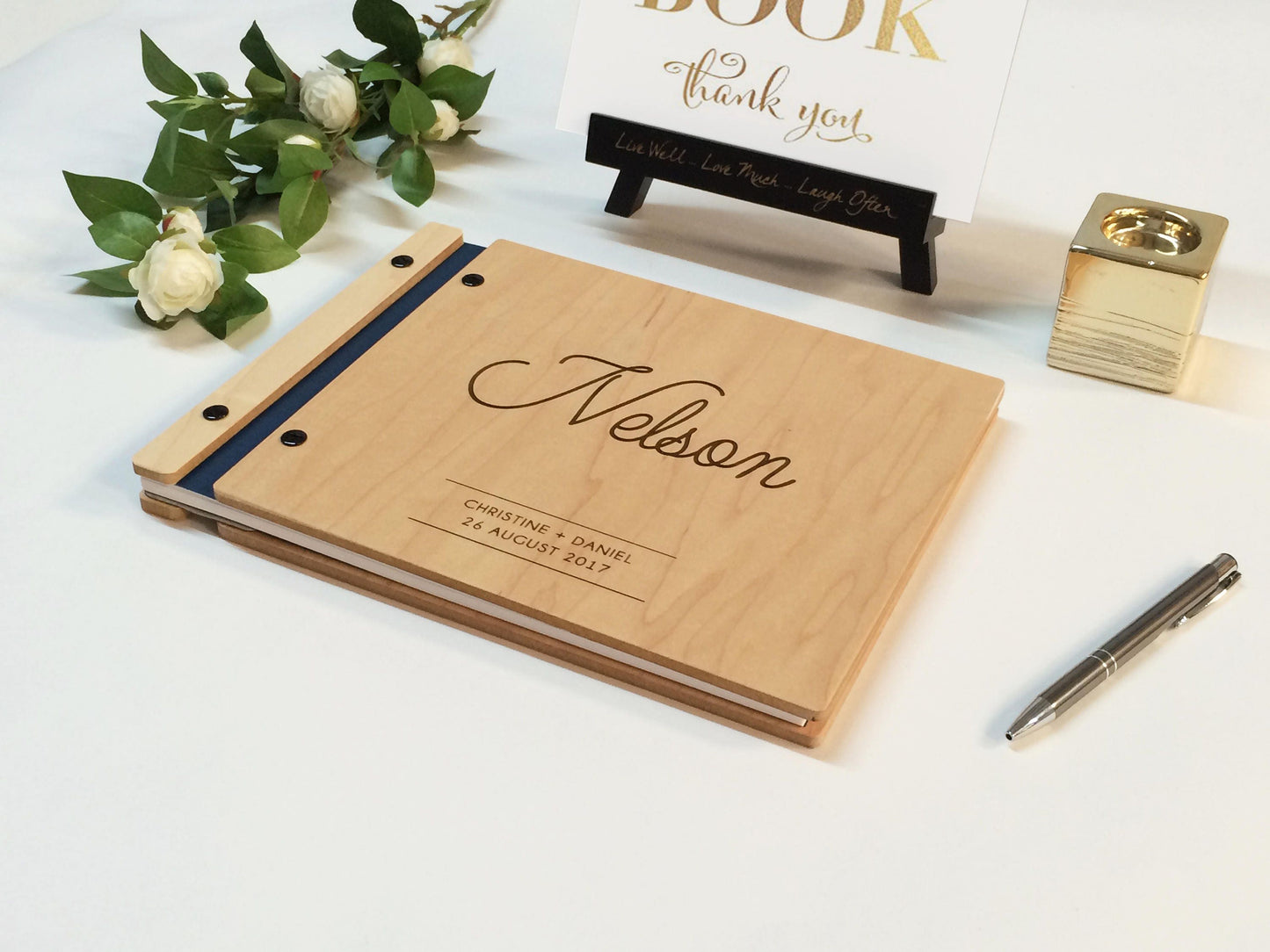 Wooden Wedding Guest Book Album - Custom Modern Keepsake Photo Album