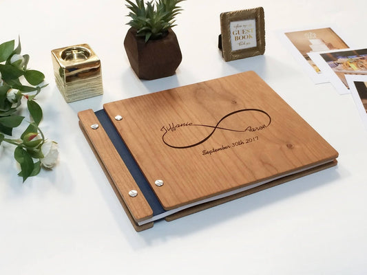 INFINITY Wedding Guest Book album engraved wood engagement gift