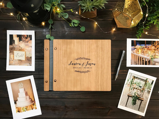 Floral/Leaves Wooden Wedding Guest Book, Personalized Guest Book, Wedding Decor, Wedding Album