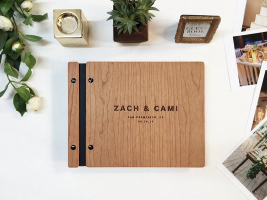 Modern Wooden Wedding Guestbook Sign-in Book for wedding