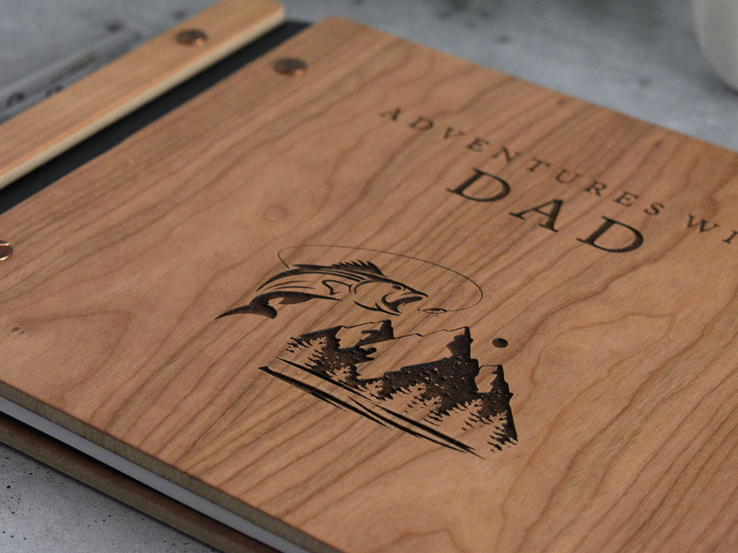 Fathers Day Scrapbook Gift - Fishing and Mountain Design