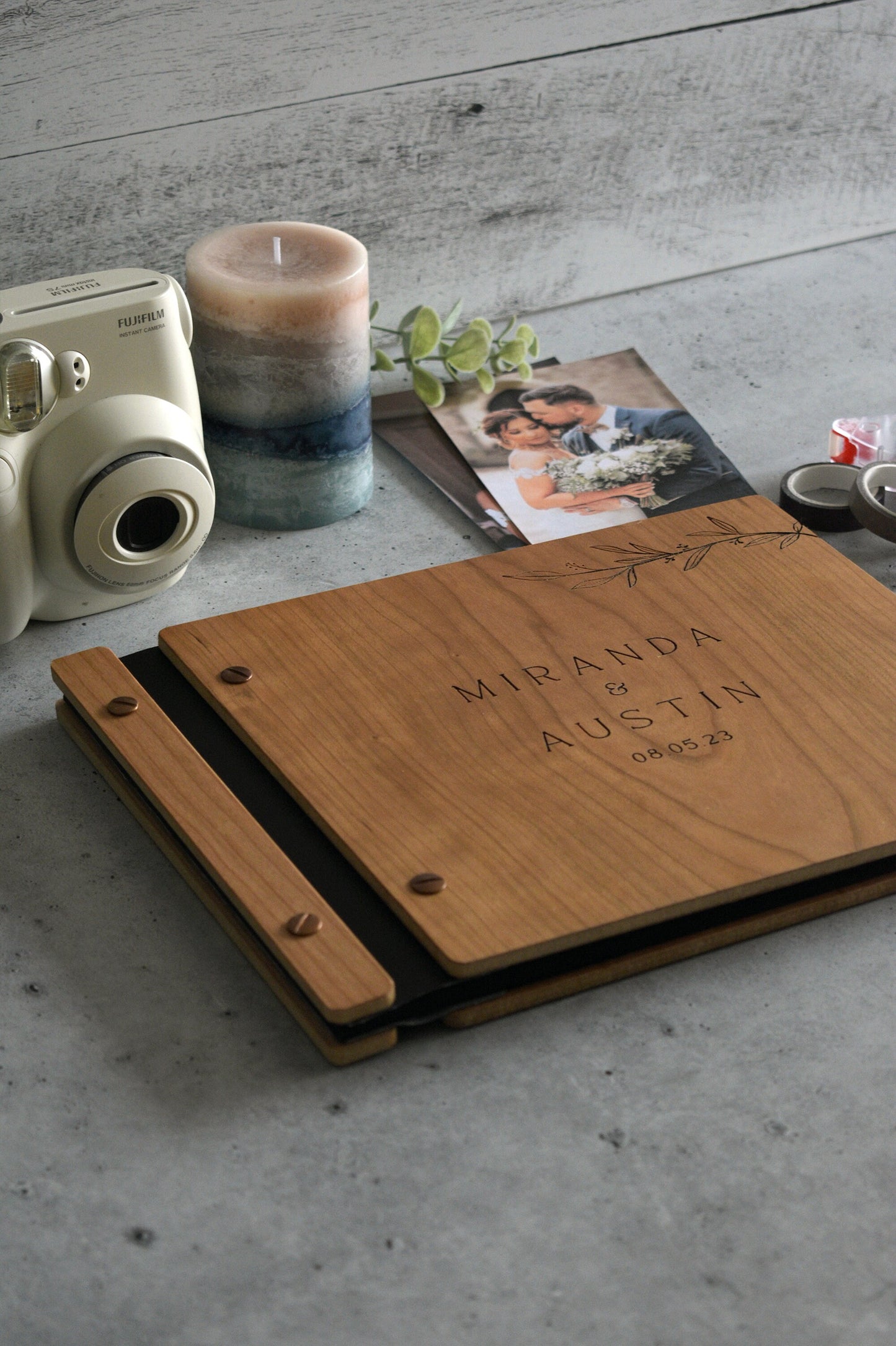Unique Rustic Wedding Album with Photo Booth Option - Custom Wedding Guestbook