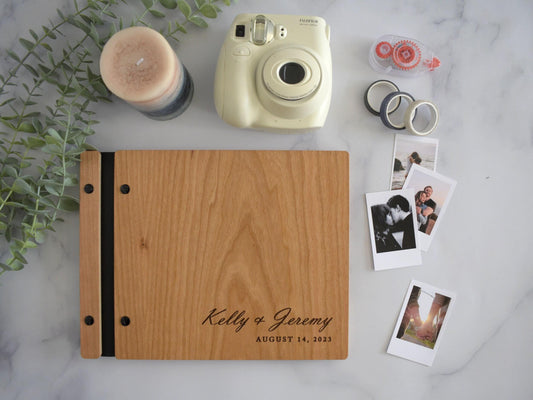 Engraved Wooden Wedding Guest Book - Perfect for Photos and Messages