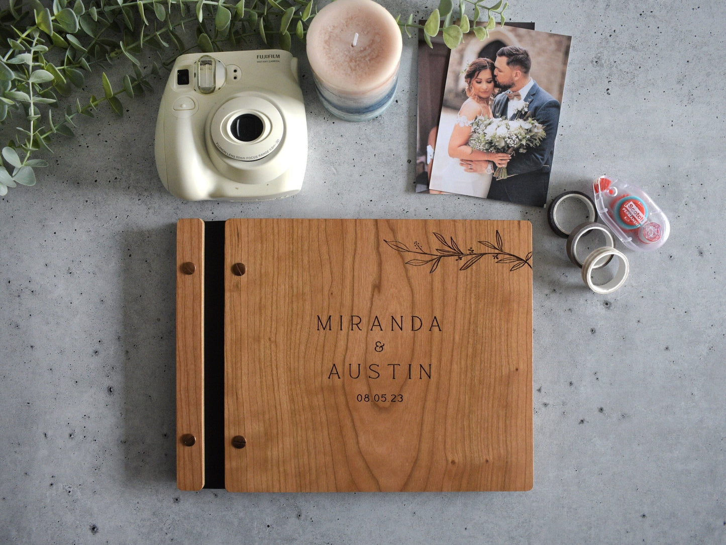 Unique Rustic Wedding Album with Photo Booth Option - Custom Wedding Guestbook