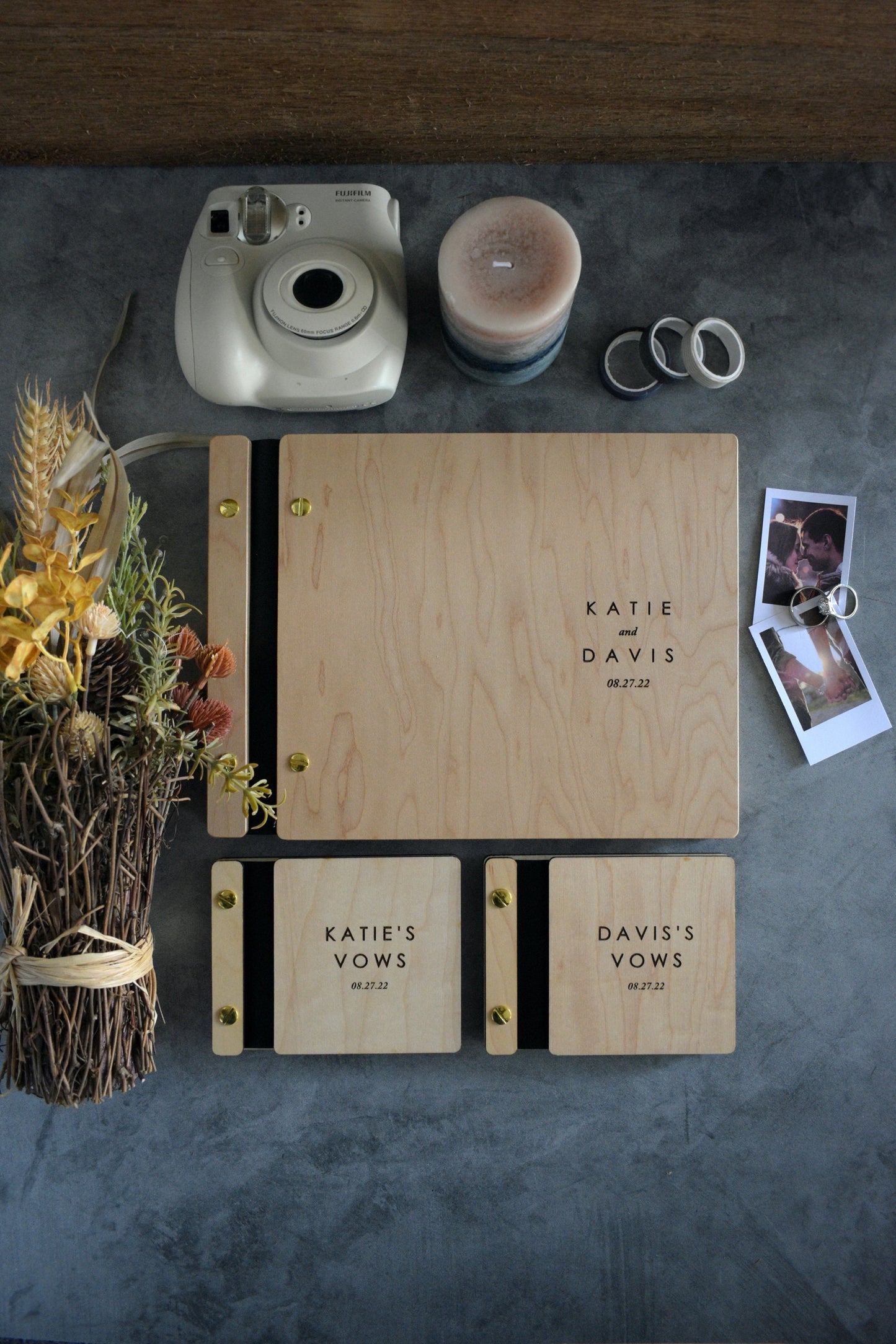 Elegant Wooden Wedding Vow Books for Groom and Bride