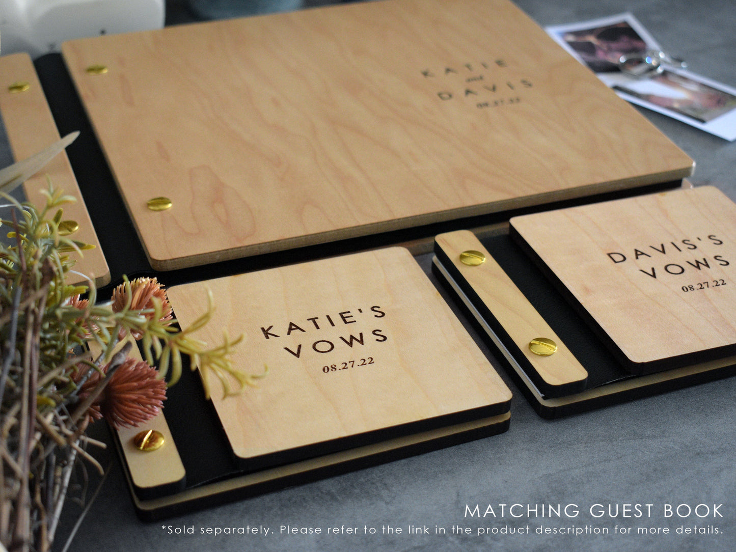 Elegant Wooden Wedding Vow Books for Groom and Bride