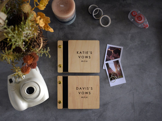 Elegant Wooden Wedding Vow Books for Groom and Bride