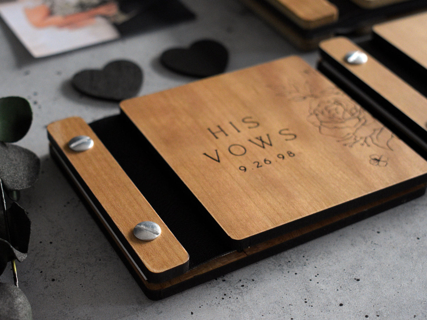 Gothic Wedding Wooden Vow Books, Rose Wedding Vow Book