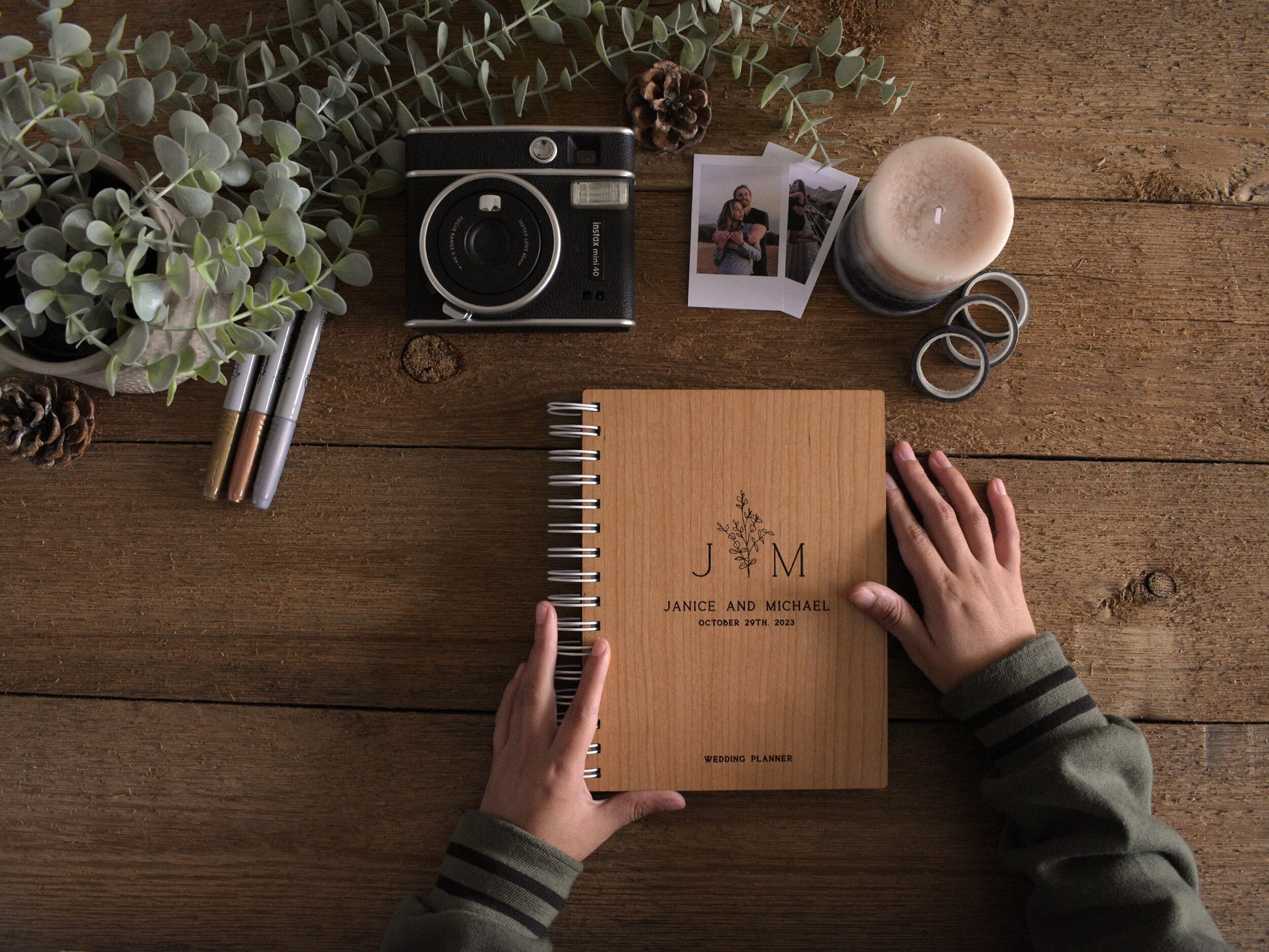 Floral Wedding Planner Book wooden Monogram Planner Book Wedding Planner