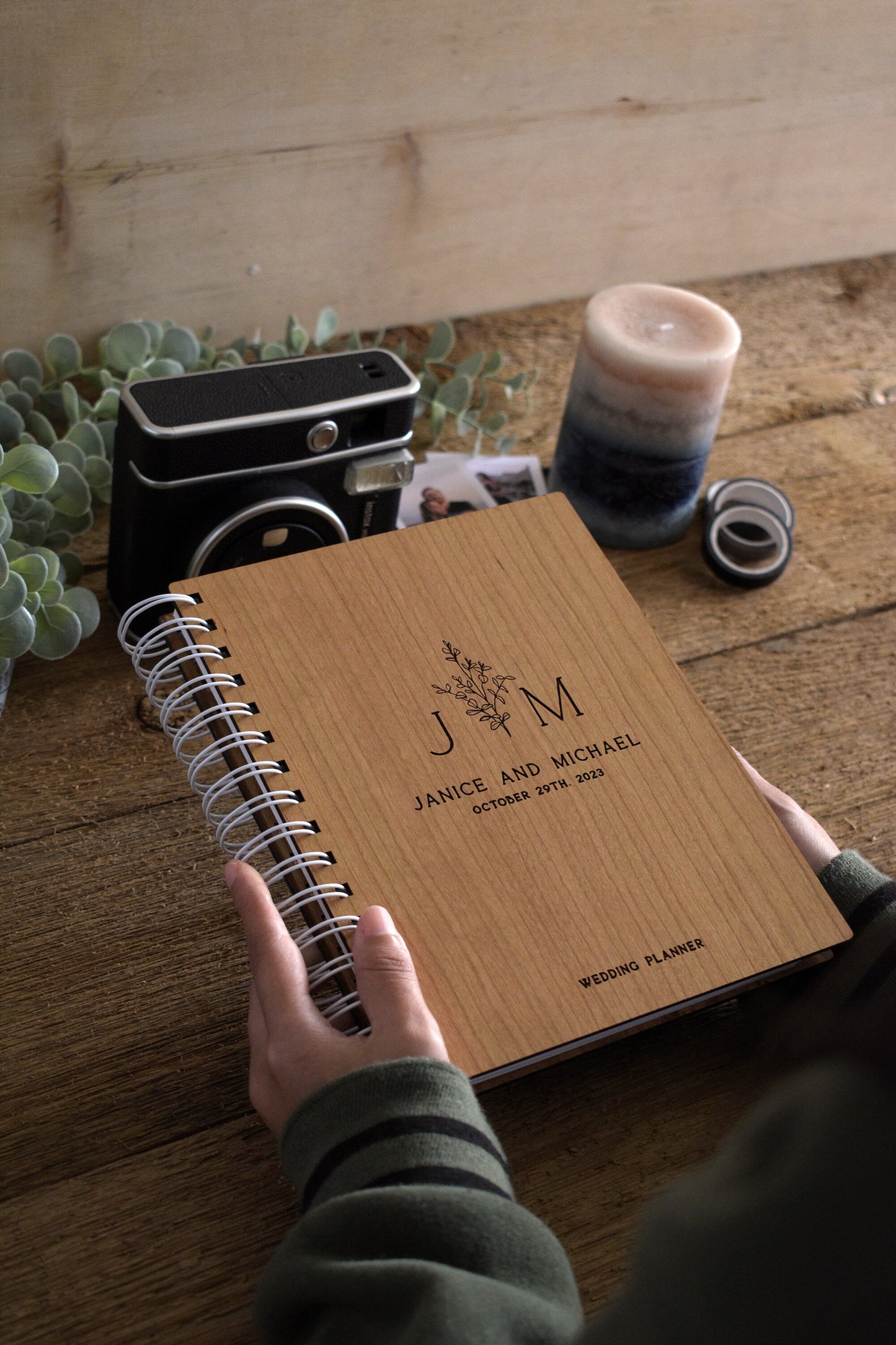 Floral Wedding Planner Book wooden Monogram Planner Book Wedding Planner