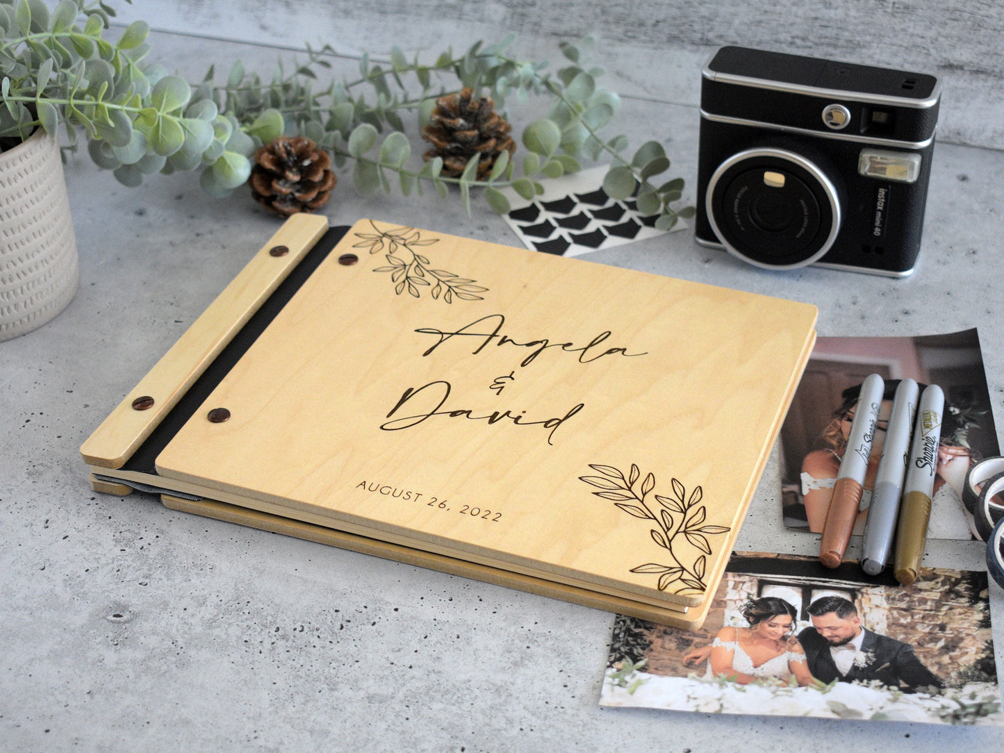 Flower Wedding Guest Book Design with custom printed pages, Photobooth and Heartfelt Messages