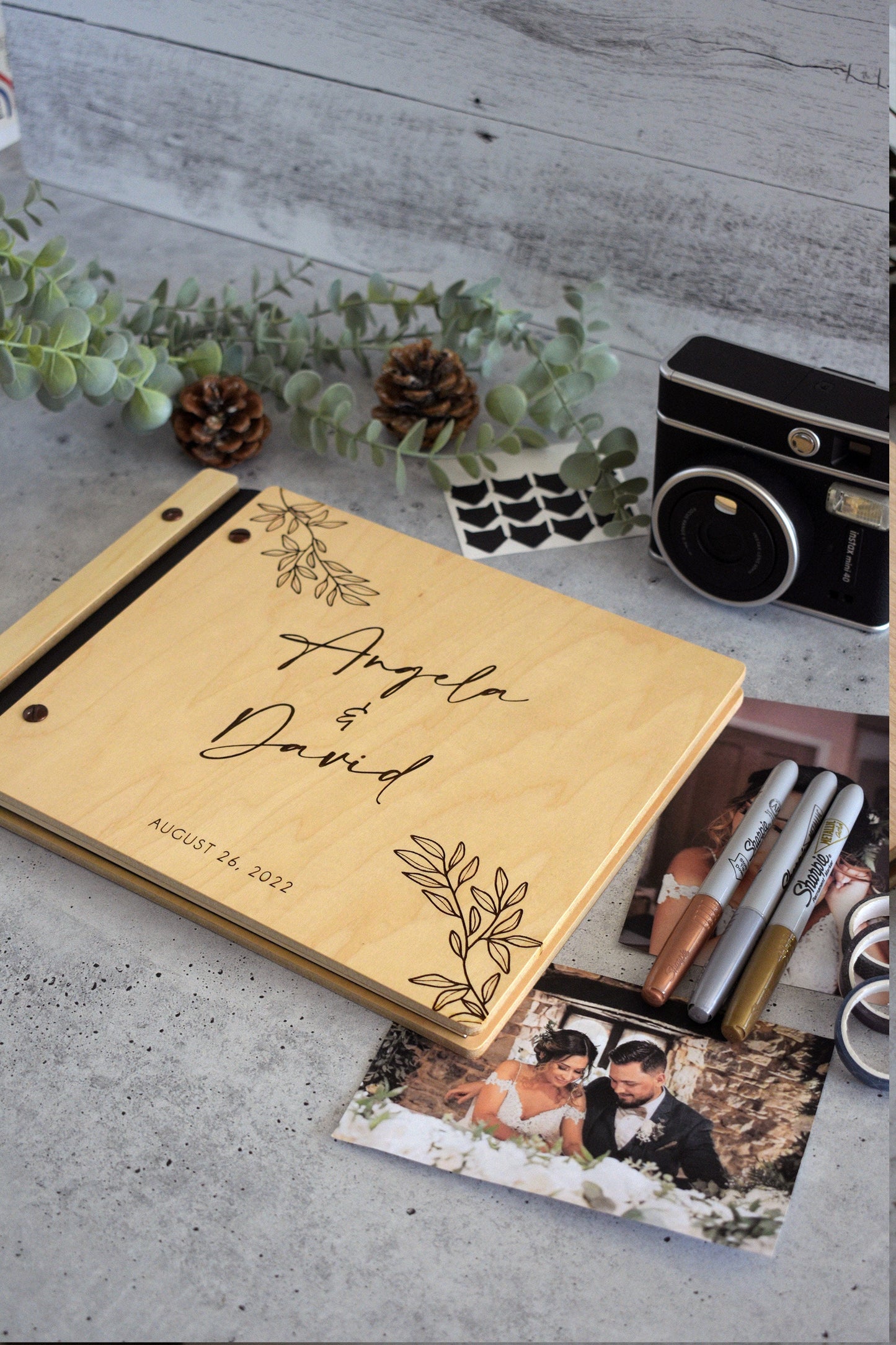 Flower Wedding Guest Book Design with custom printed pages, Photobooth and Heartfelt Messages