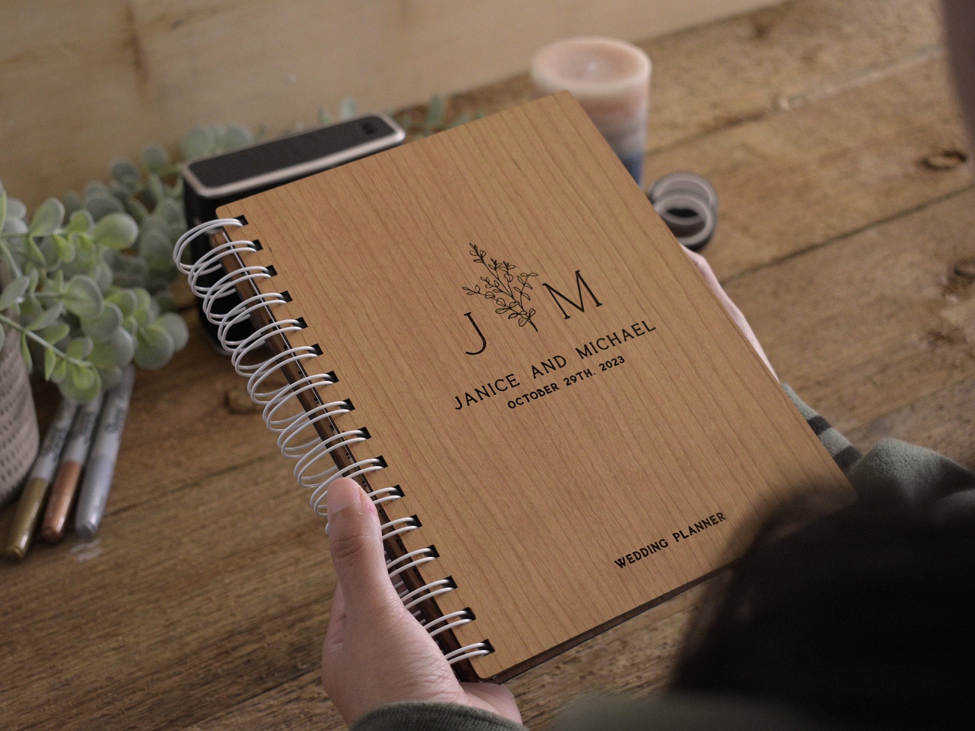 Floral Wedding Planner Book wooden Monogram Planner Book Wedding Planner