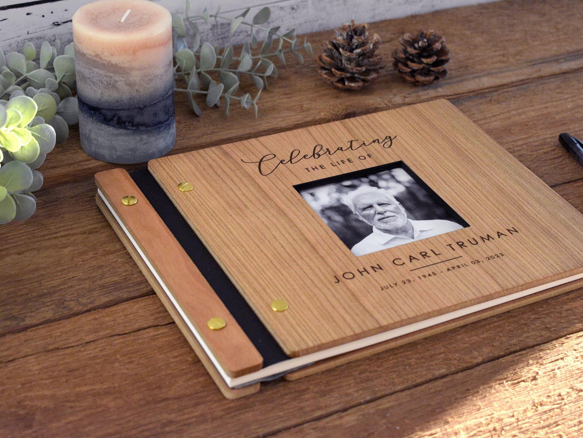 Funeral Guest Book for Memorial Service - in Loving Memory Guest Book Celebration of Life Guest Book wooden elegant Hardcover Guest Sign in Book for Funeral Service