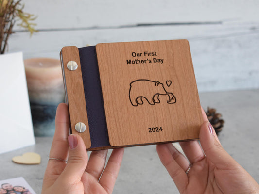 Capture the start of a journey with a wooden keepsake book for your first Mothers Day together.