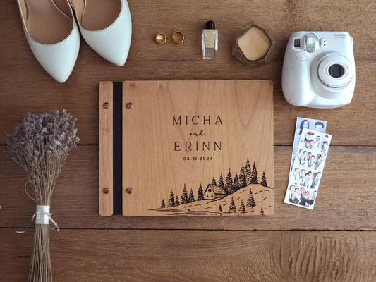 Elegant Scenic Mountain Wedding Guest Book – Personalized with Names and Date
