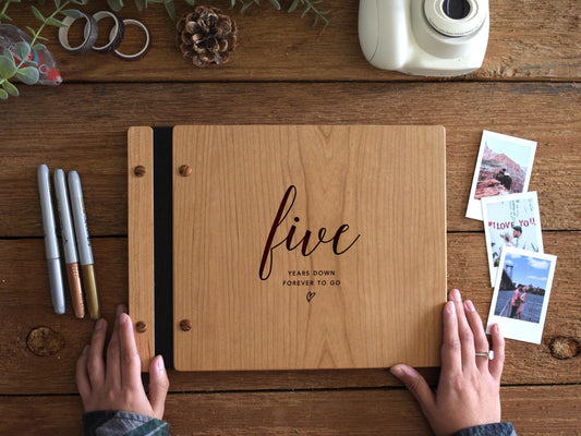 5th Anniversary Scrapbook Gift | Fifth Wood Anniversary Gift | Five Years Down Forever to go | Wood Anniversary Ideas