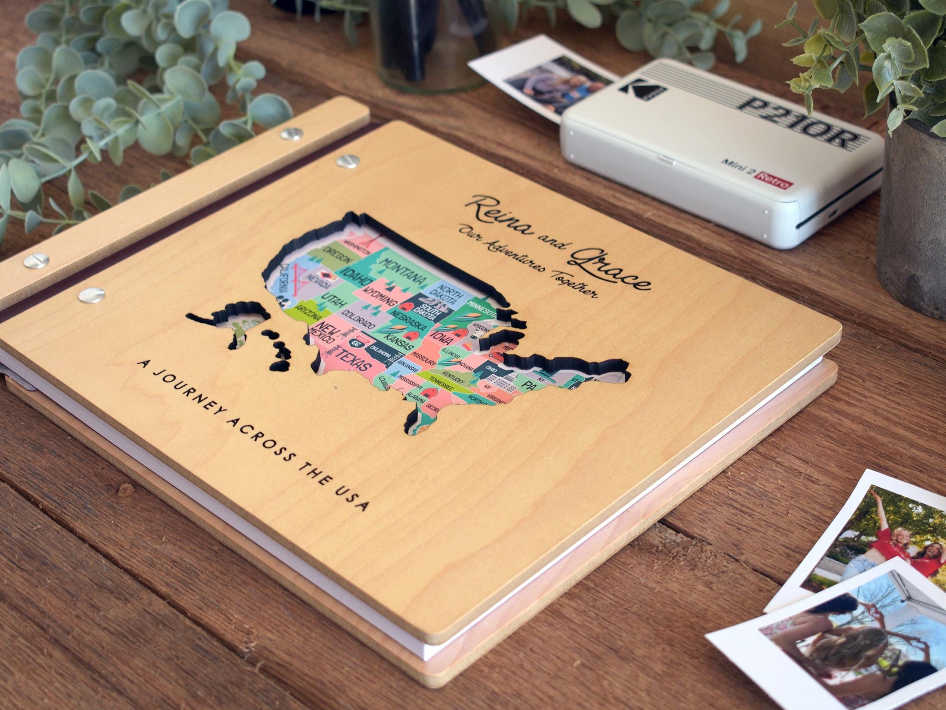 USA Map Adventure Book, US Travel Map Scrapbook Gift for Him, 50 States Travel Journal, Gift for Traveler, Unique Christmas Gift for Her