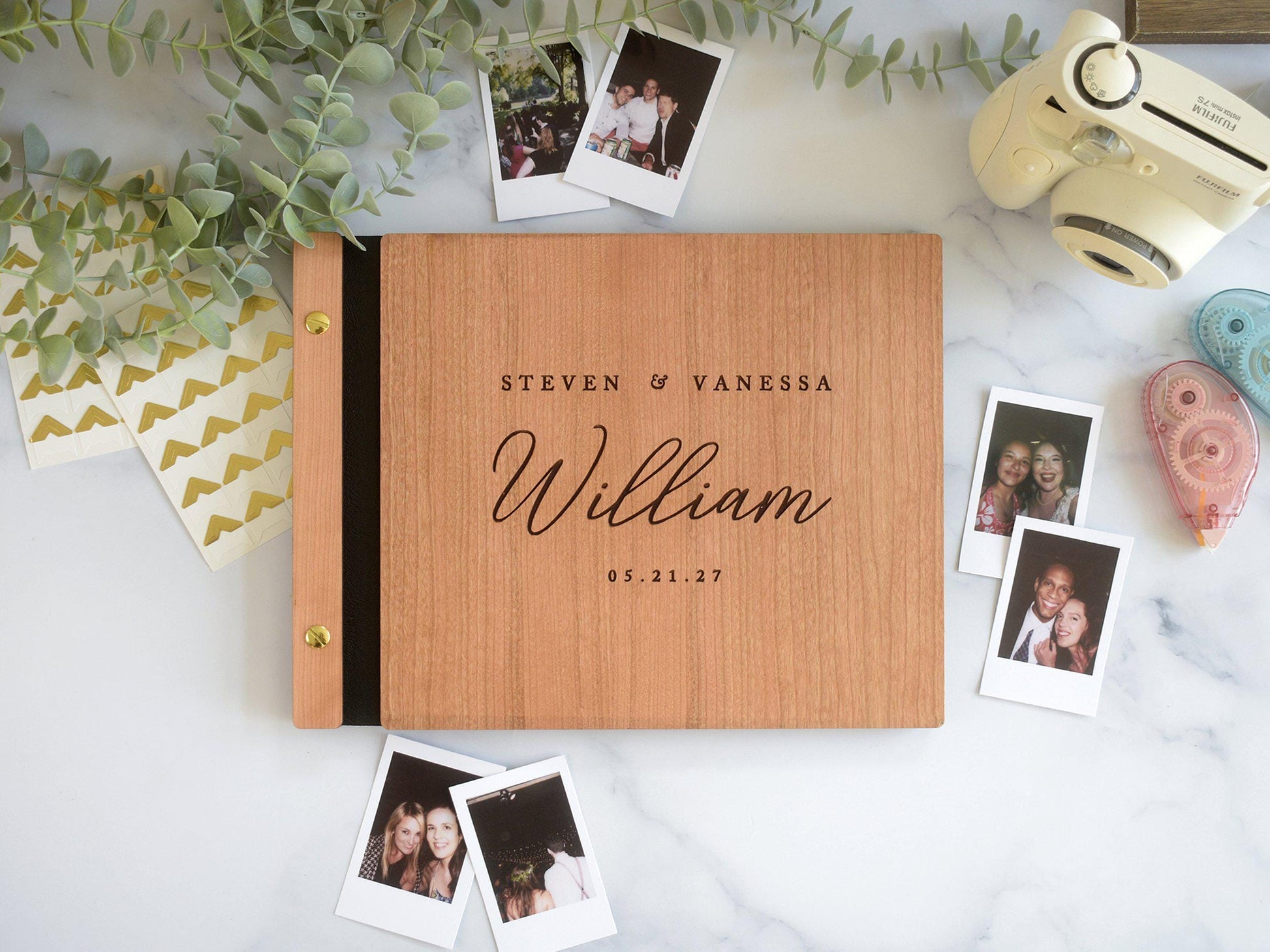 Custom Wooden Wedding Guest Book, Personalized Wedding Album, Polaroid Photo Guestbook, Wedding Reception Guest Book