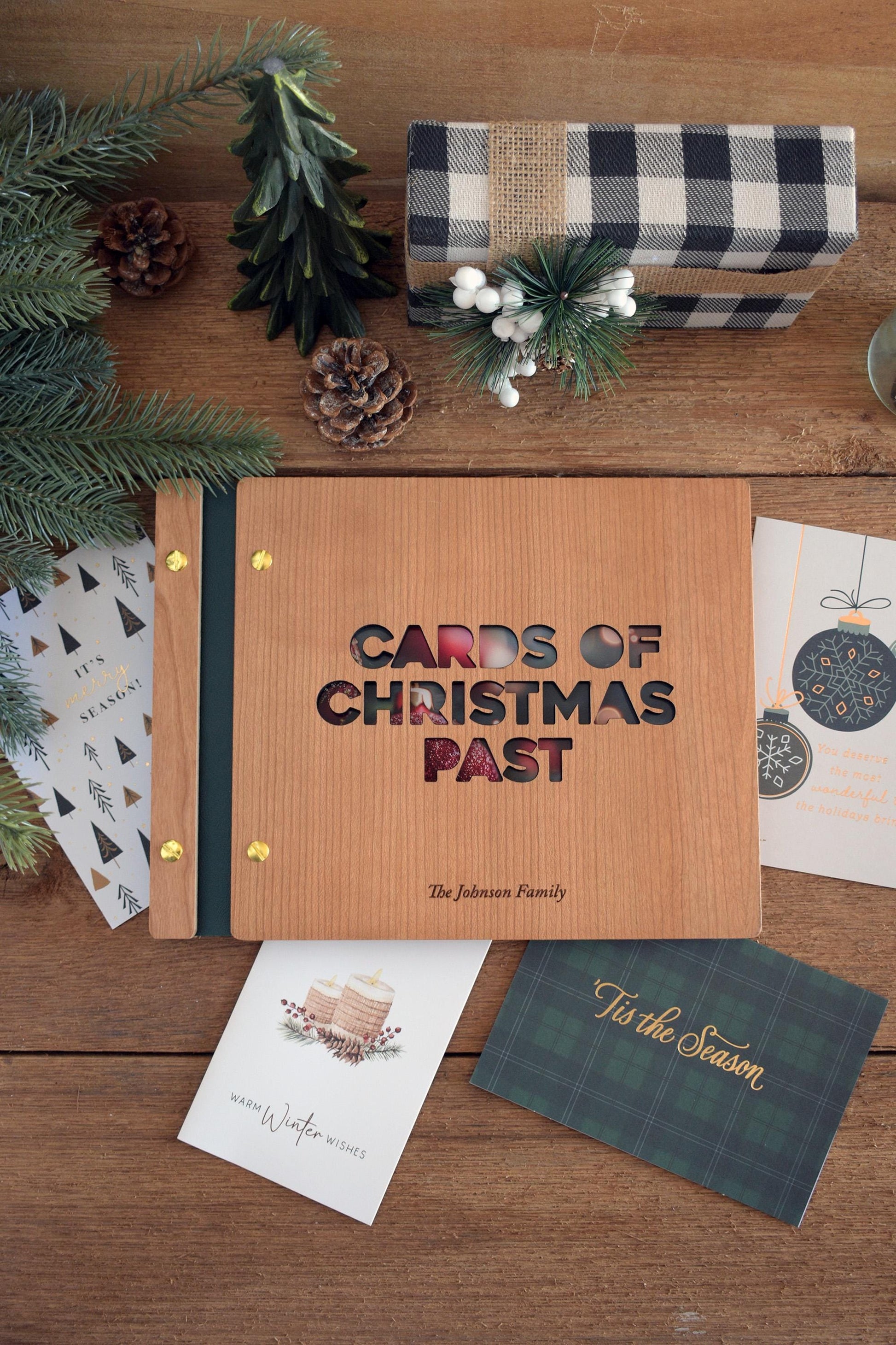 Personalized Christmas Card Album, Christmas Memory Book, Custom Christmas Photo Album, Family Christmas Gift, Gold Foil Holiday Guestbook
