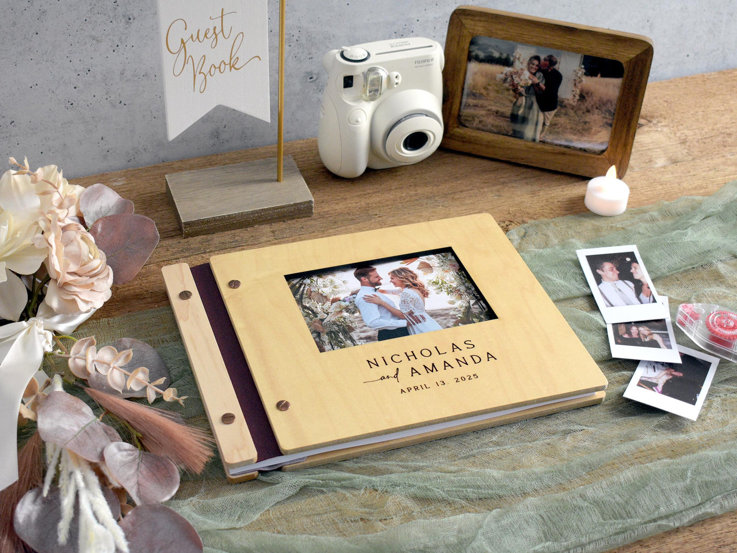 Personalized Photo Wedding Guest Book, Wooden Guestbook, Wedding Book, Polaroid Guest book, Wedding Gift, Engagement Gift
