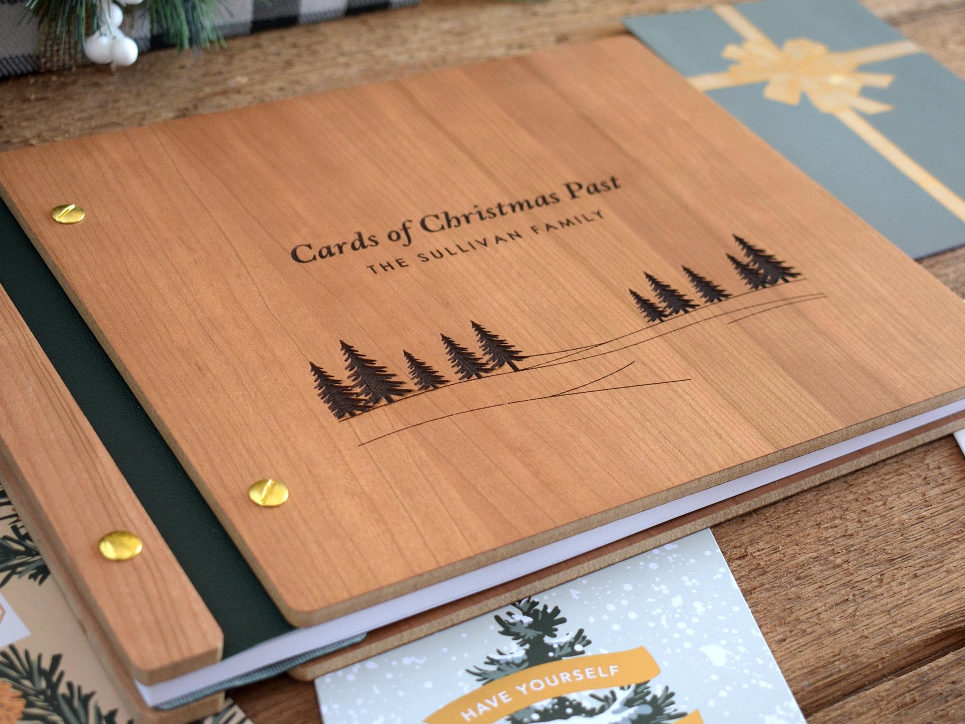 Personalized Wooden Christmas Memory Book, Christmas Card Album, Christmas Photo Album, Family Christmas Gift, Holiday Gift For Parents