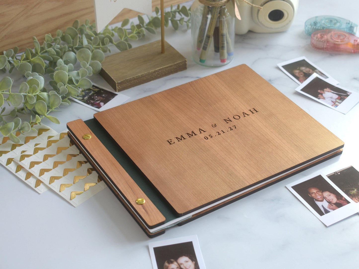 Custom Wooden Engraved Wedding Guest Book, Polaroid Wedding Album