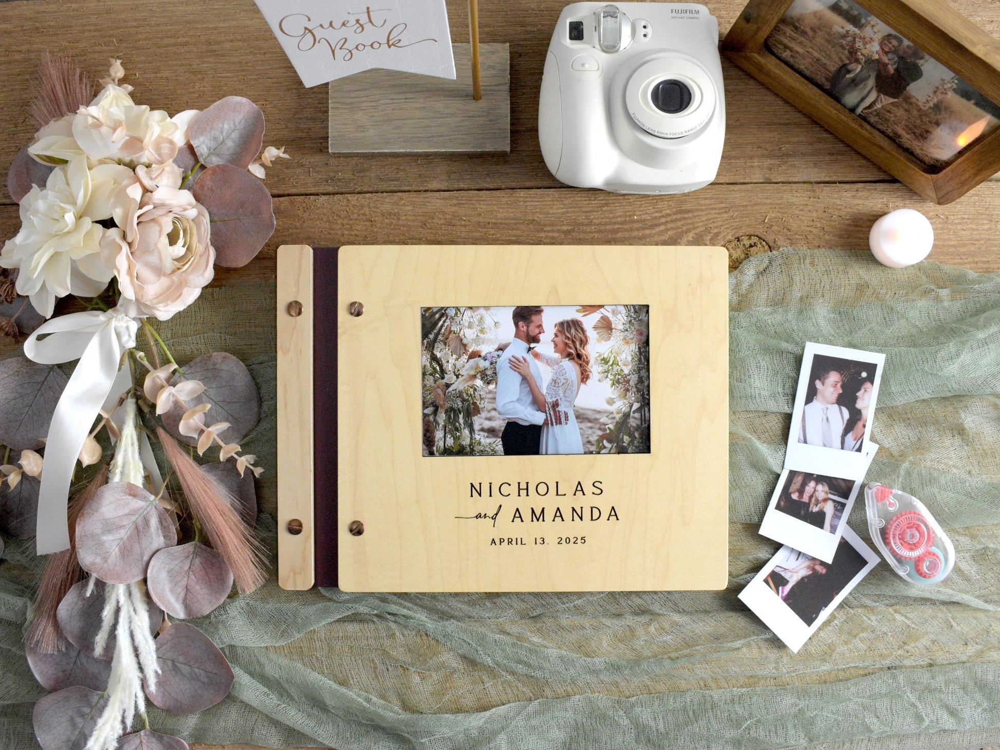 Personalized Photo Wedding Guest Book, Wooden Guestbook, Wedding Book, Polaroid Guest book, Wedding Gift, Engagement Gift