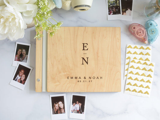 Personalized Engraved Wooden Wedding Guest Book, Polaroid Photo Album