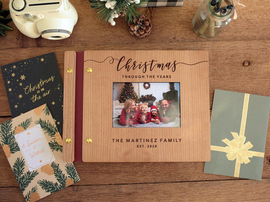 Personalized Wooden Christmas Photo Album, Christmas Card Album, Holiday Memory Book, Holiday Gift For Parents, Family Christmas Gift