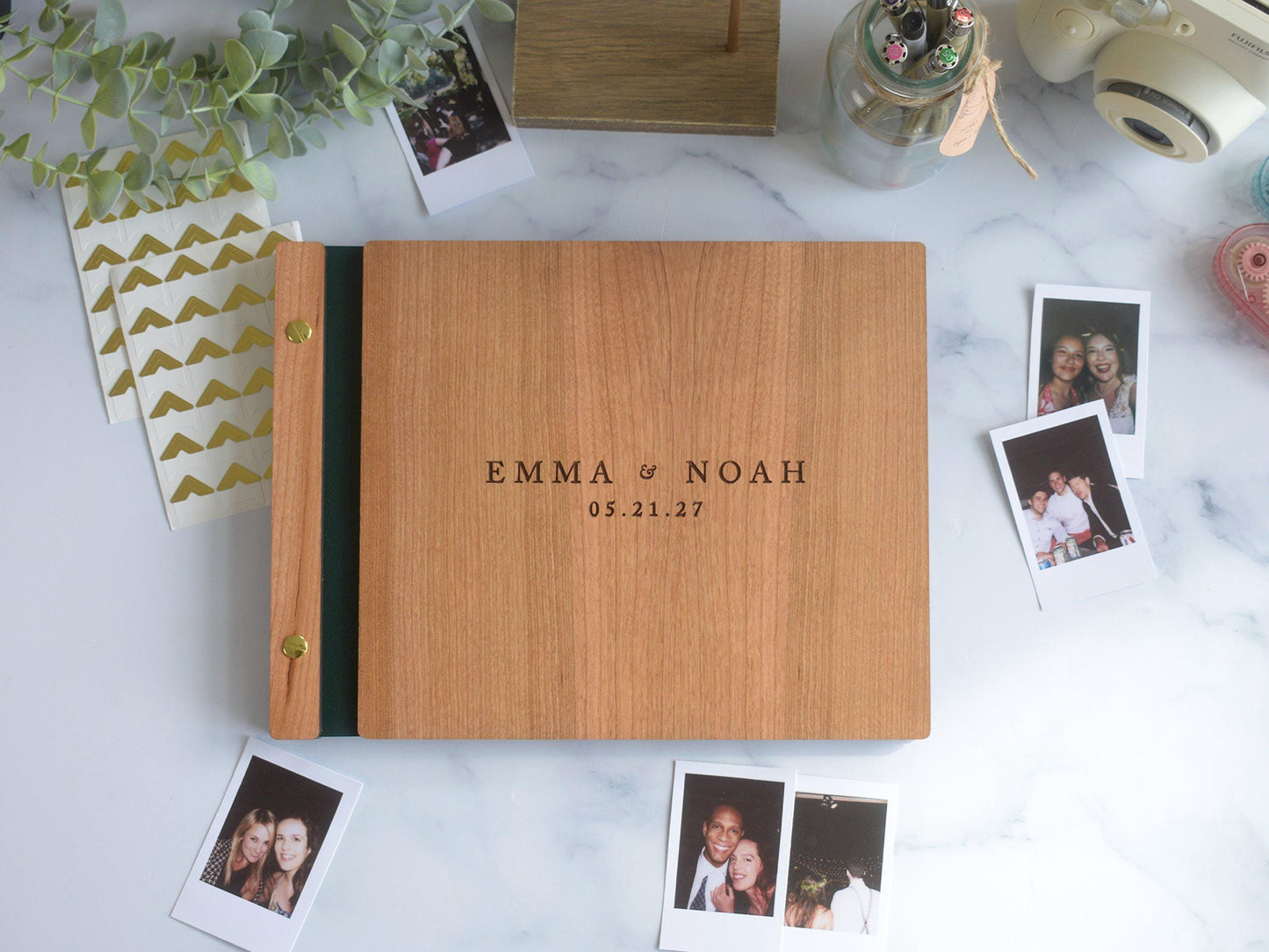 Custom Wooden Engraved Wedding Guest Book, Minimalist Wedding Album, Polaroid Photo Guestbook, Wedding Reception Guest Book