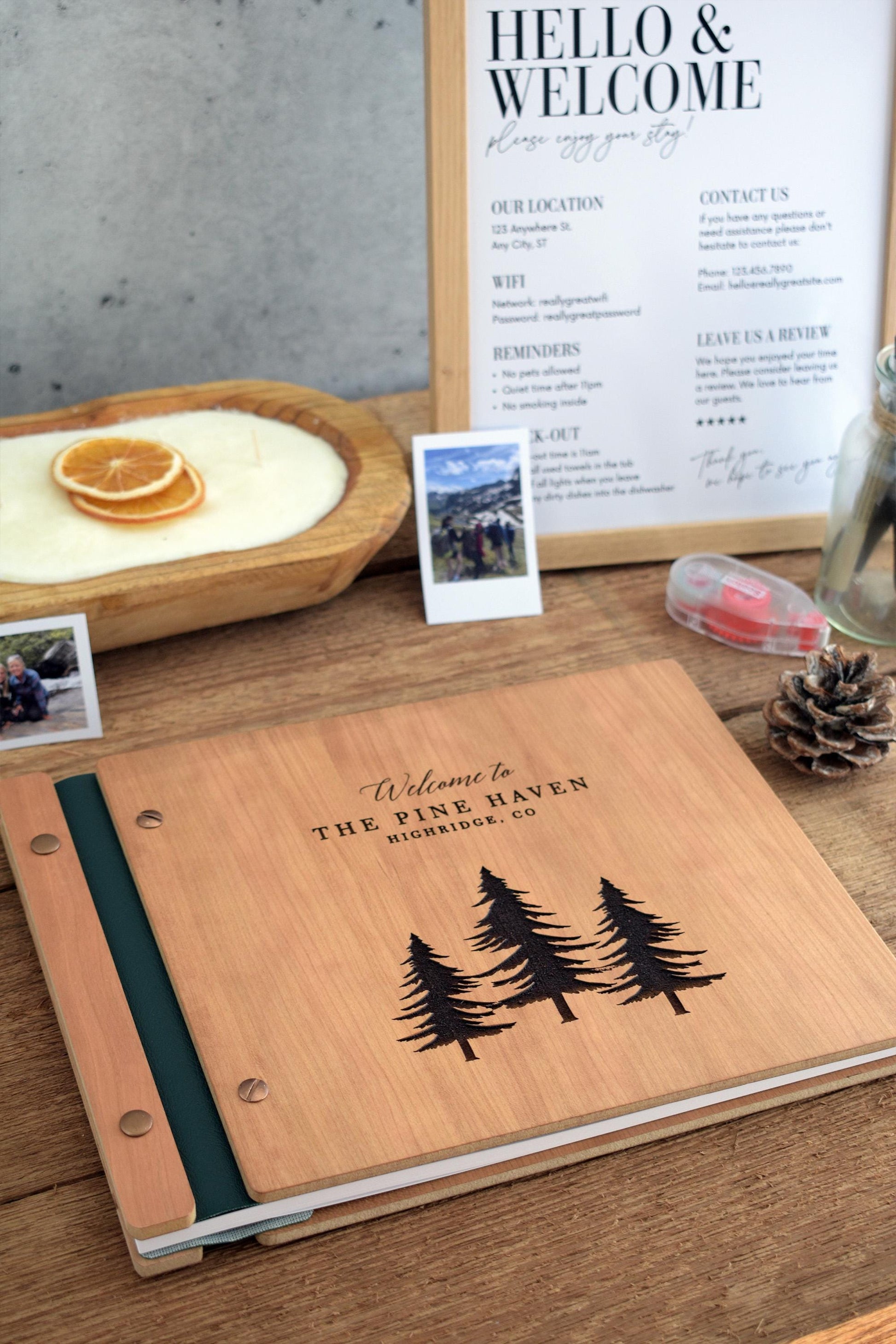 Pine Tree Airbnb Guest Book, Airbnb Welcome Book for Cabin Lodge & Vacation Rental Home Guest book, New House Guest Book, Housewarming Gift