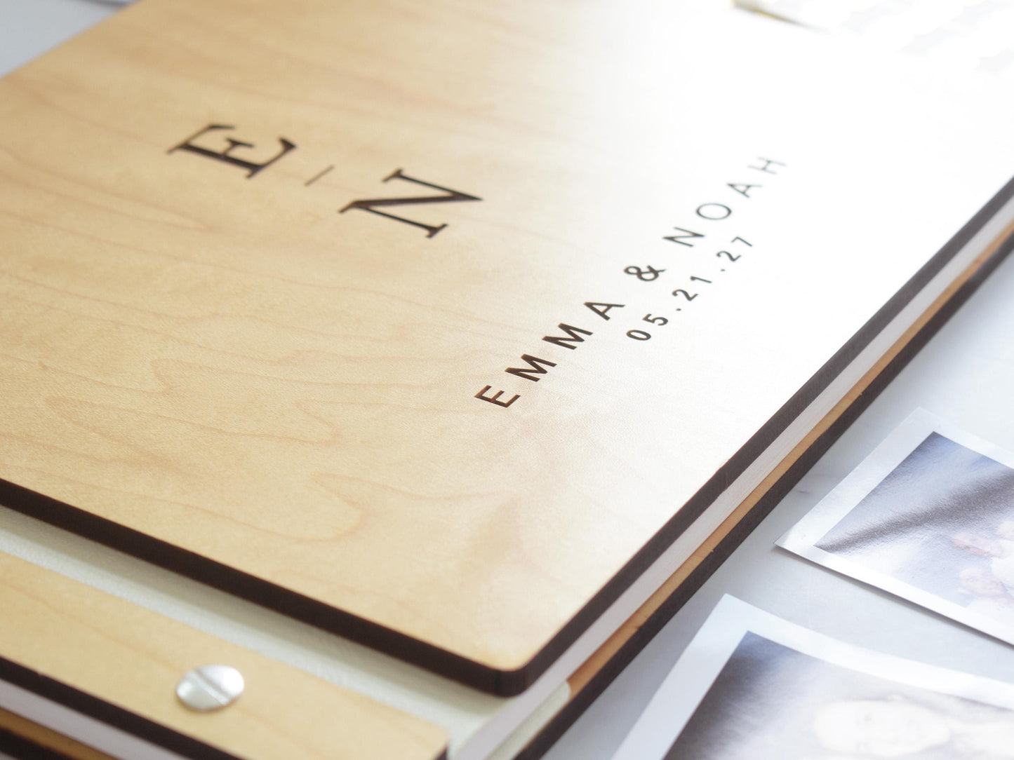 Personalized Engraved Wooden Wedding Guest Book, Polaroid Photo Album