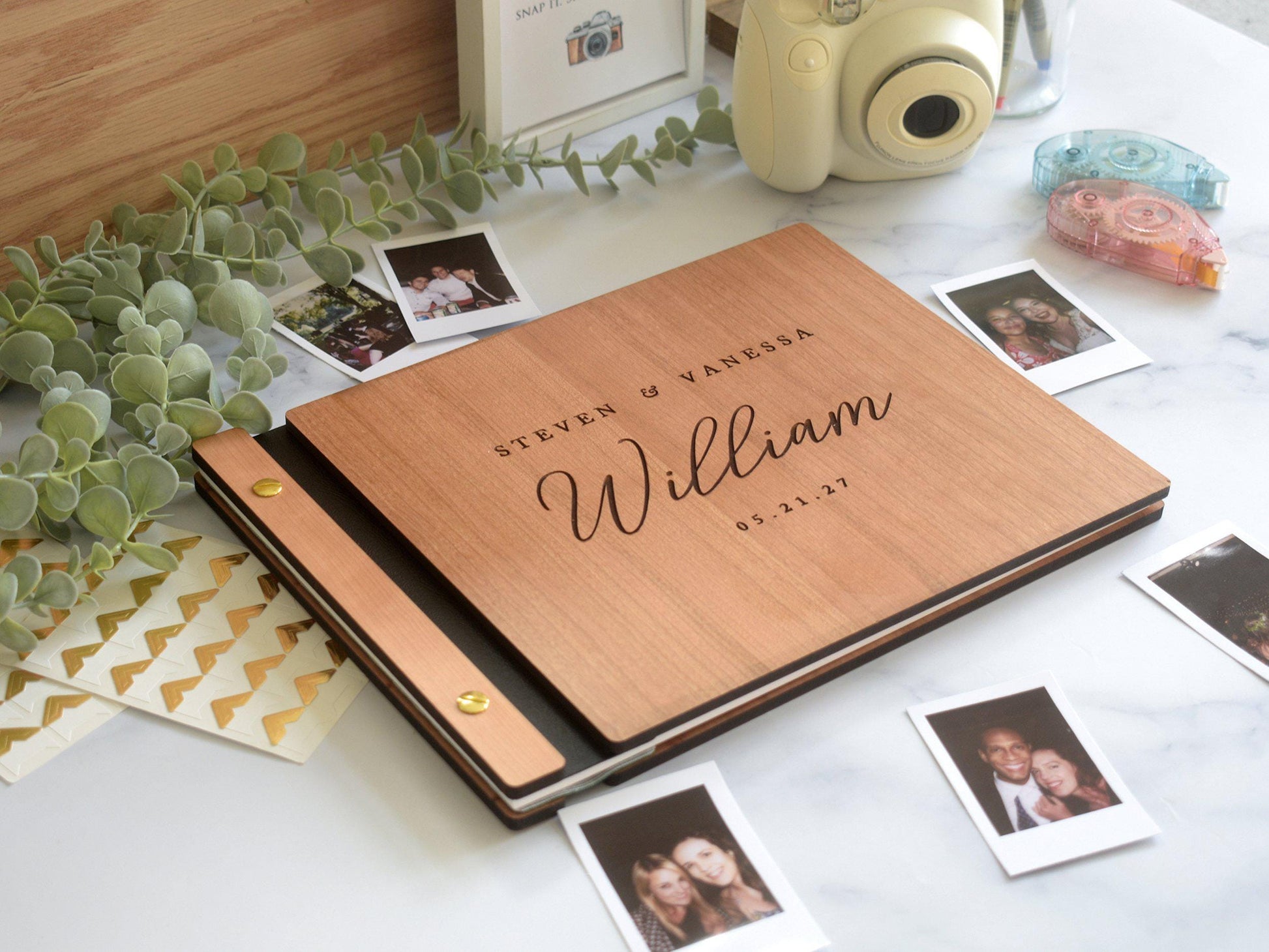 Custom Wooden Wedding Guest Book, Personalized Wedding Album, Polaroid Photo Guestbook, Wedding Reception Guest Book