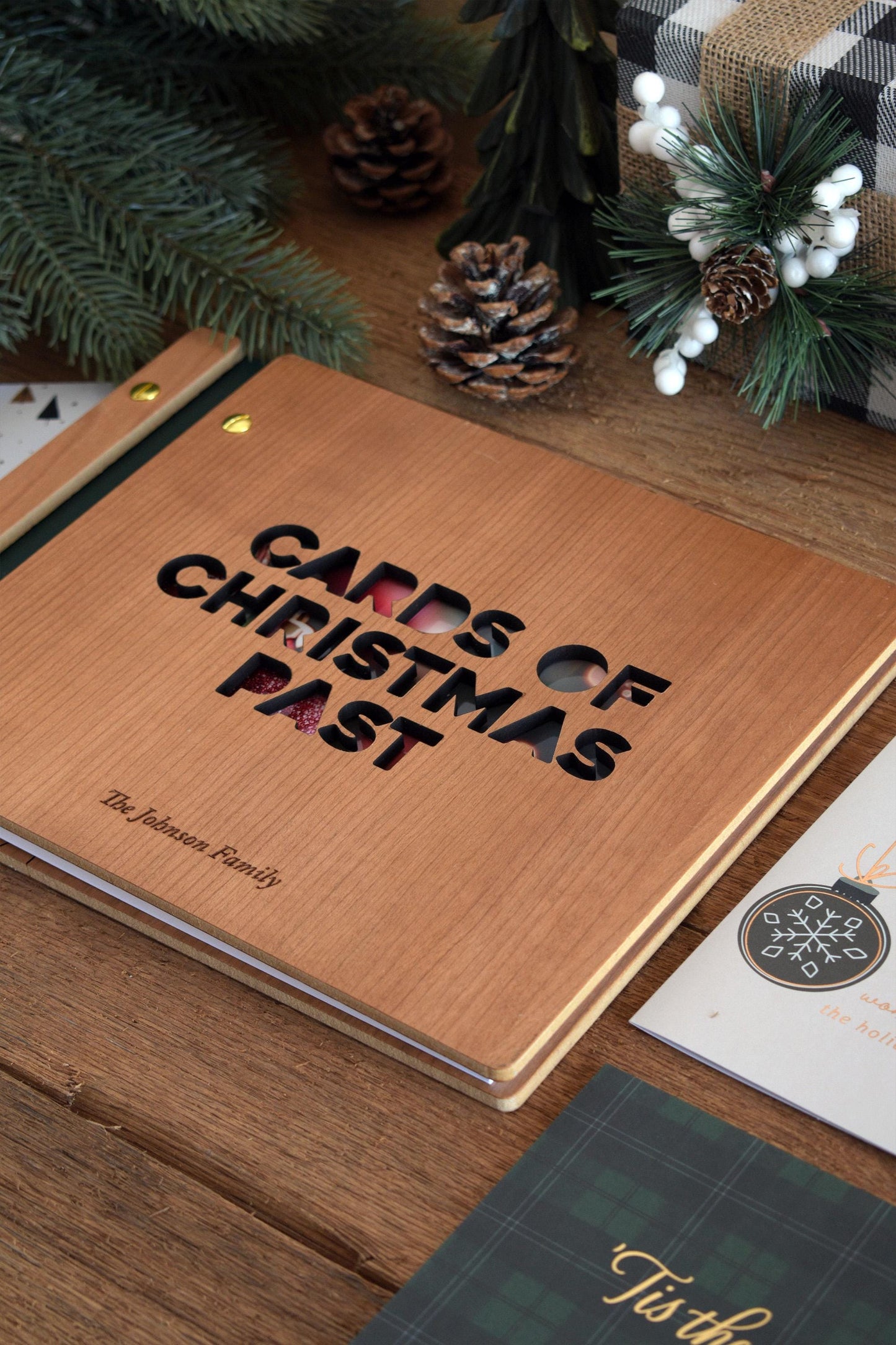 Personalized Christmas Card Album, Christmas Memory Book, Custom Christmas Photo Album, Family Christmas Gift, Gold Foil Holiday Guestbook