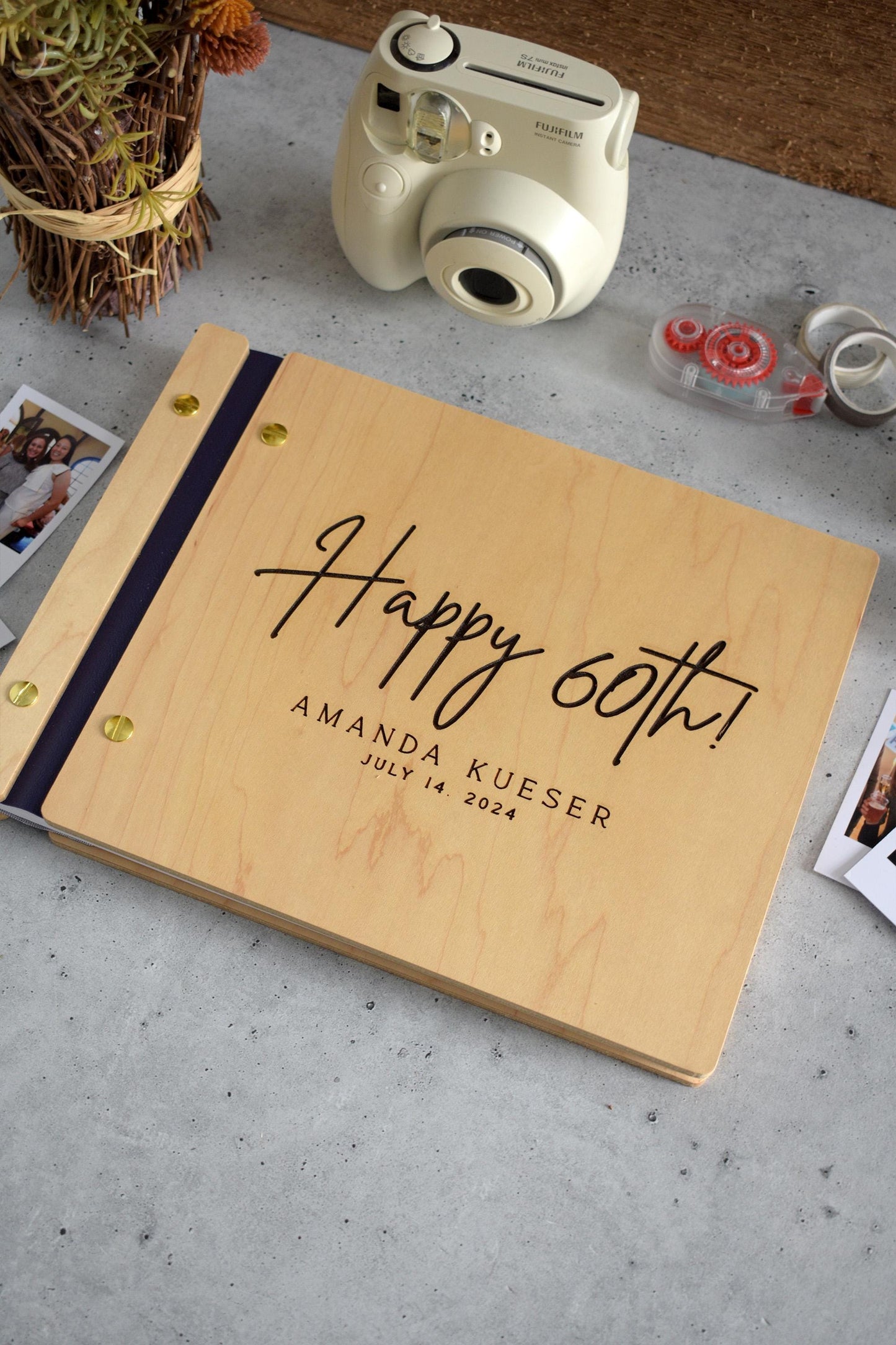 Custom-engraved 60th birthday memory book for capturing heartfelt messages and birthday memories.