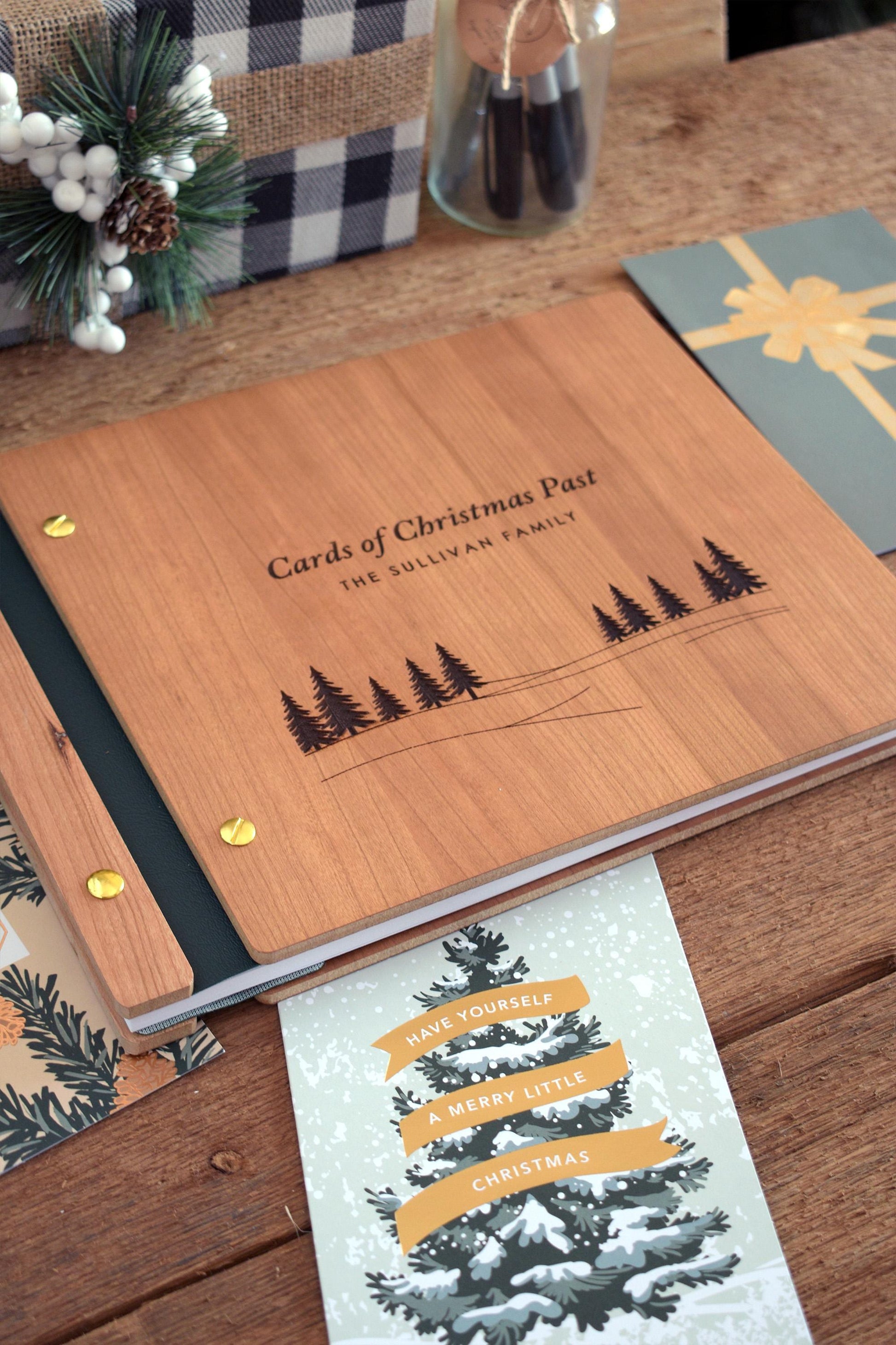 Personalized Wooden Christmas Memory Book, Christmas Card Album, Christmas Photo Album, Family Christmas Gift, Holiday Gift For Parents